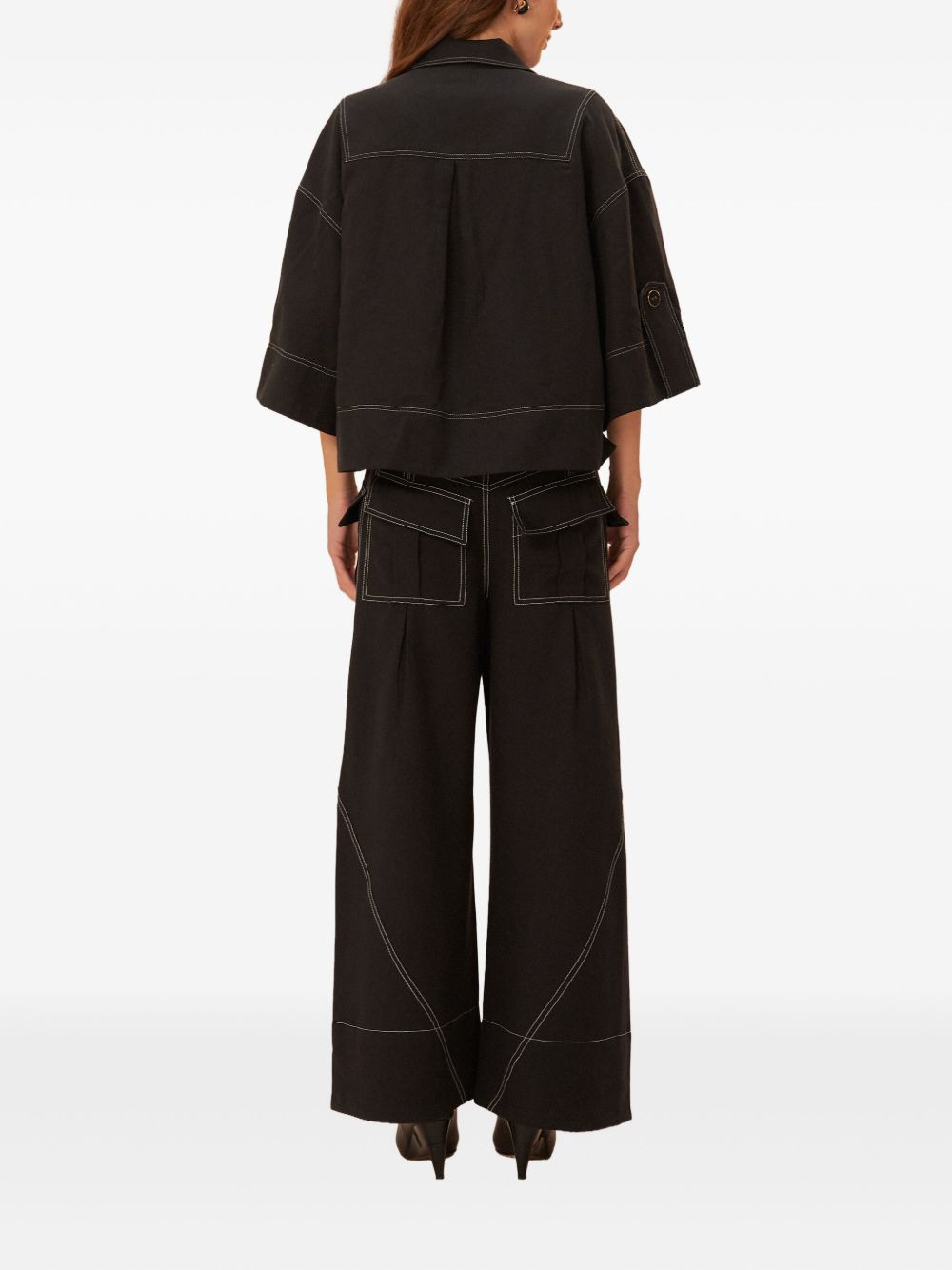 button-fastening contrast-stitch trousers - 3
