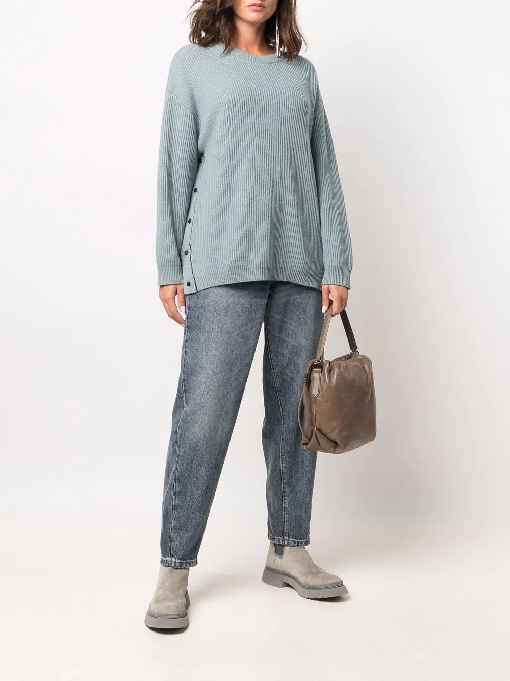 ribbed-knit side-button jumper - 2