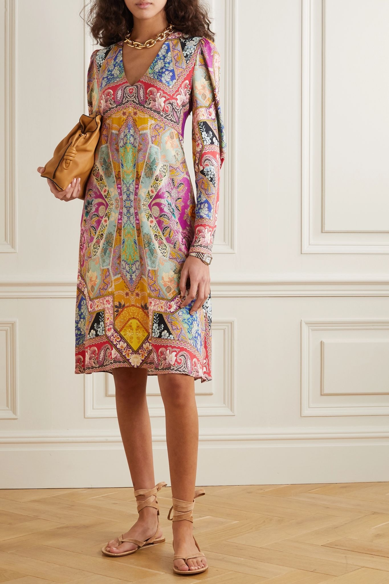 Printed crepe de chine dress - 2