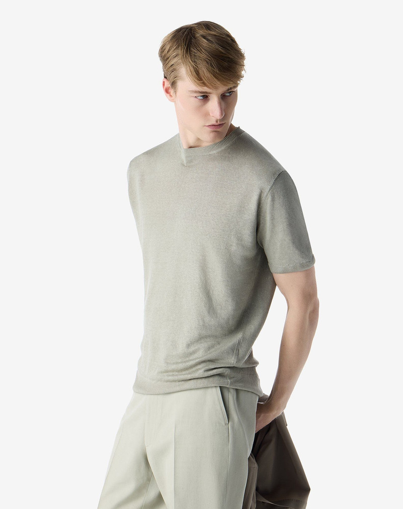 CORNELIANI Dark beige pure linen crew neck knitwear outlook