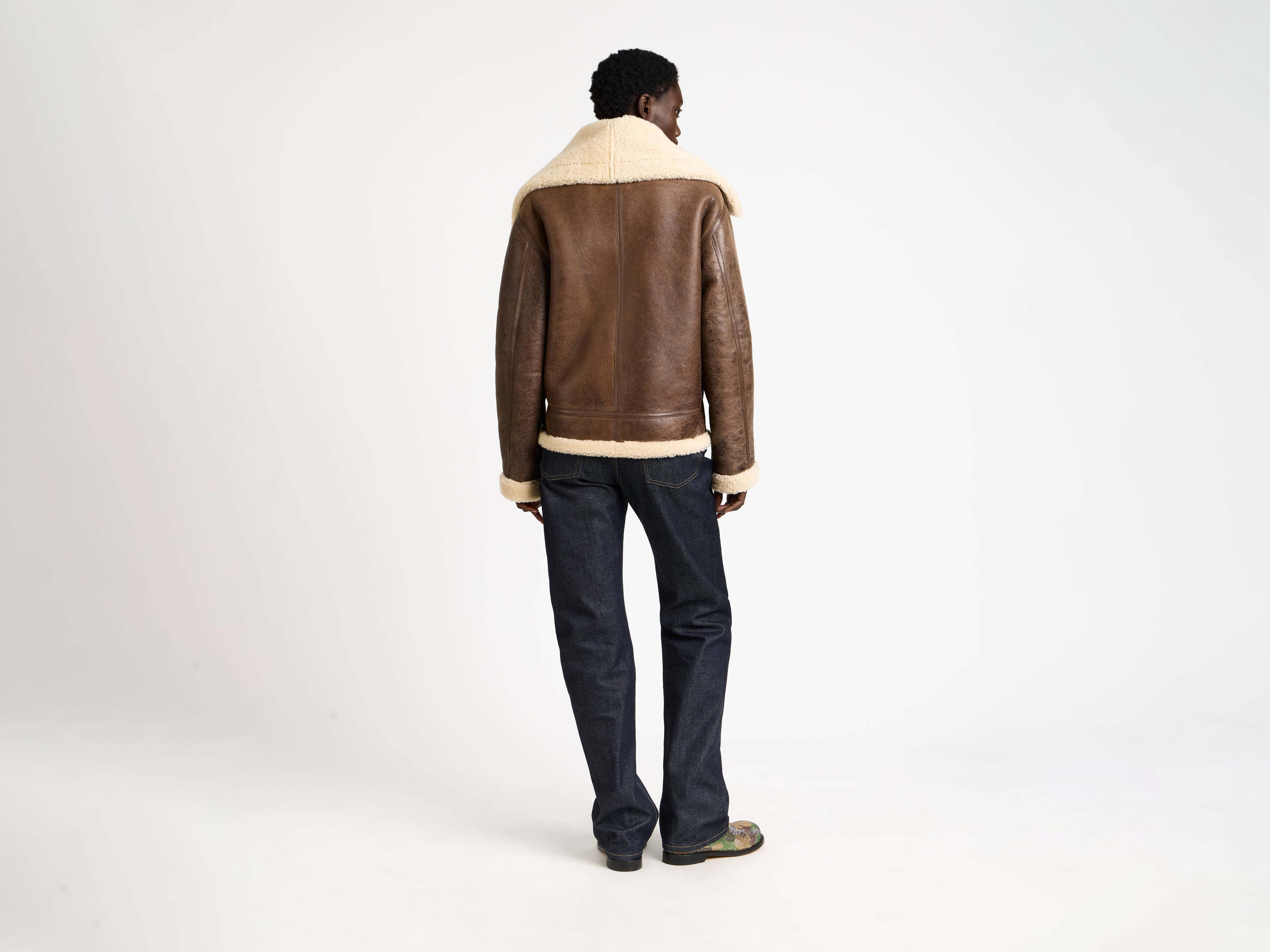 WOMENS SHEARLING LEATHER JACKET IN BROWN - 3