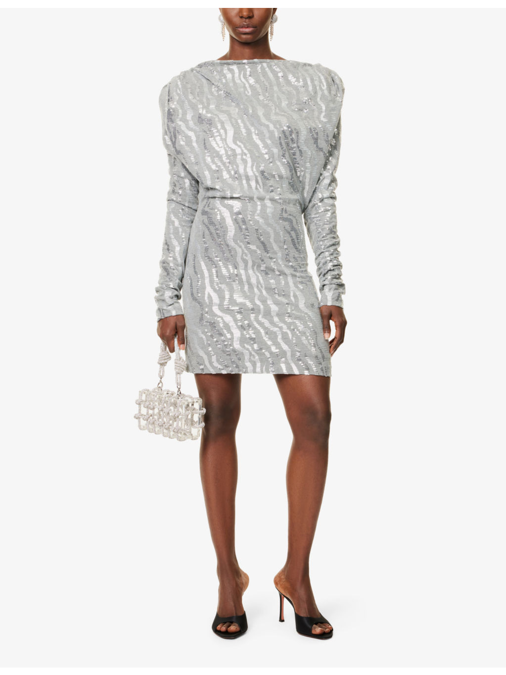 Boat-neck sequin-embellished woven mini dress - 2
