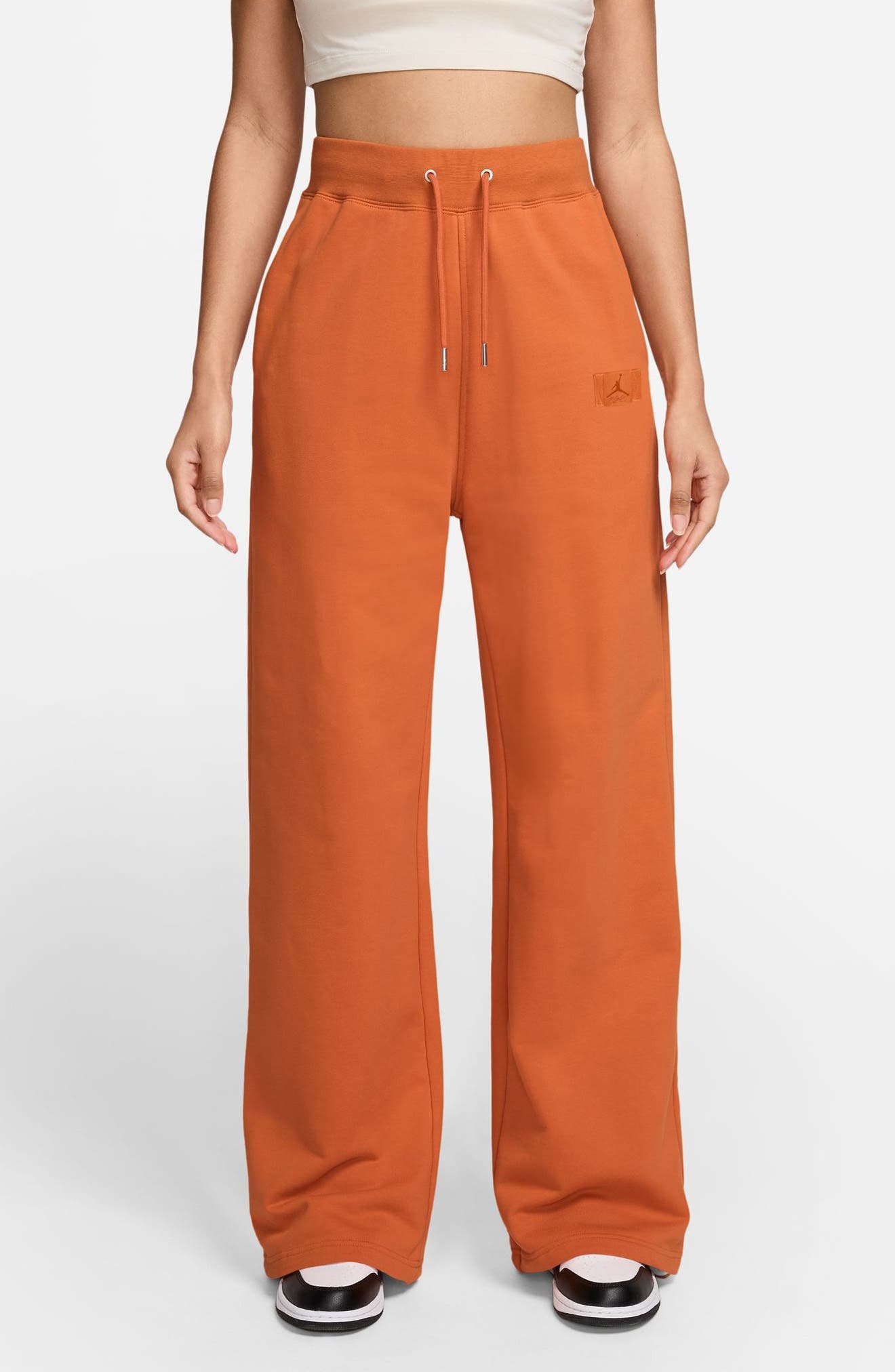 Jordan Flight Fleece French Terry Open Hem Pants in Starfish/Campfire Orange at Nordstrom - 1
