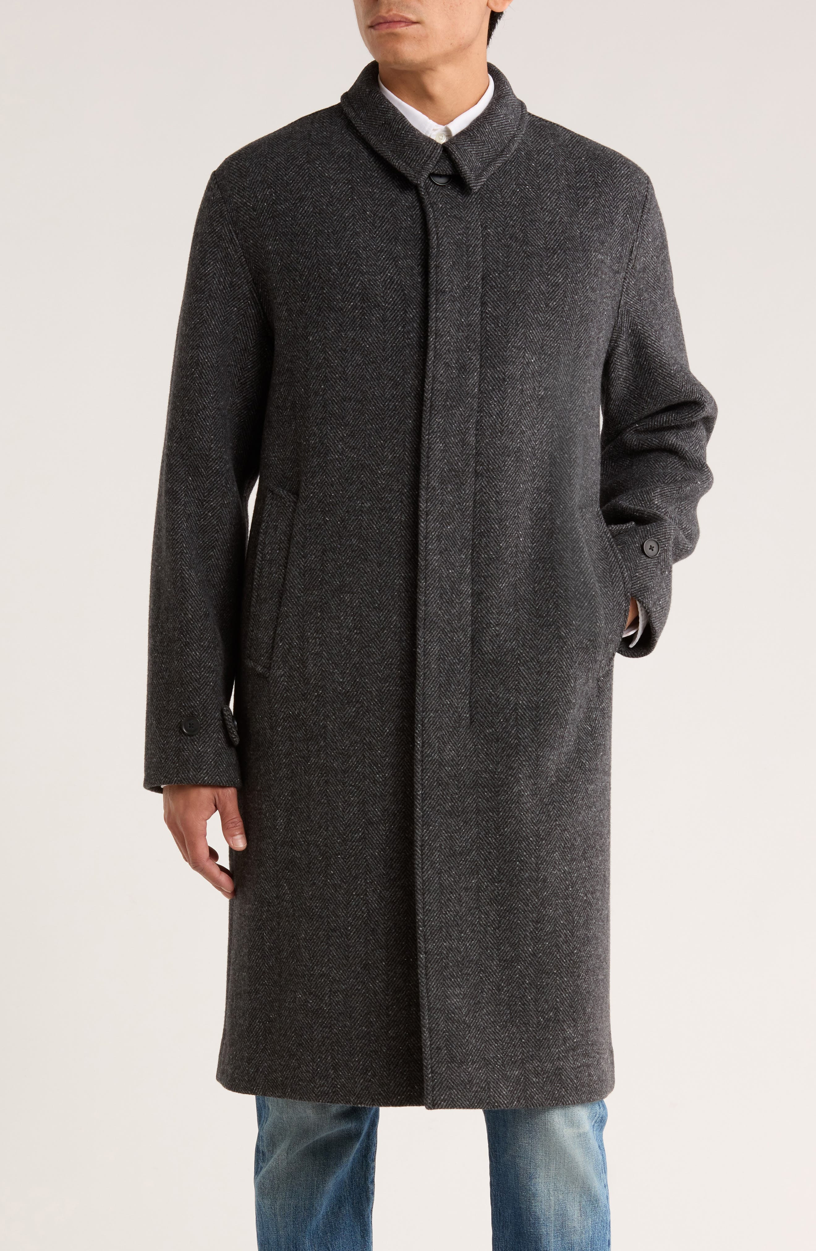 Vince Balmacaan Herringbone Recycled Wool Blend Coat in Heather Charcoal at Nordstrom - 4