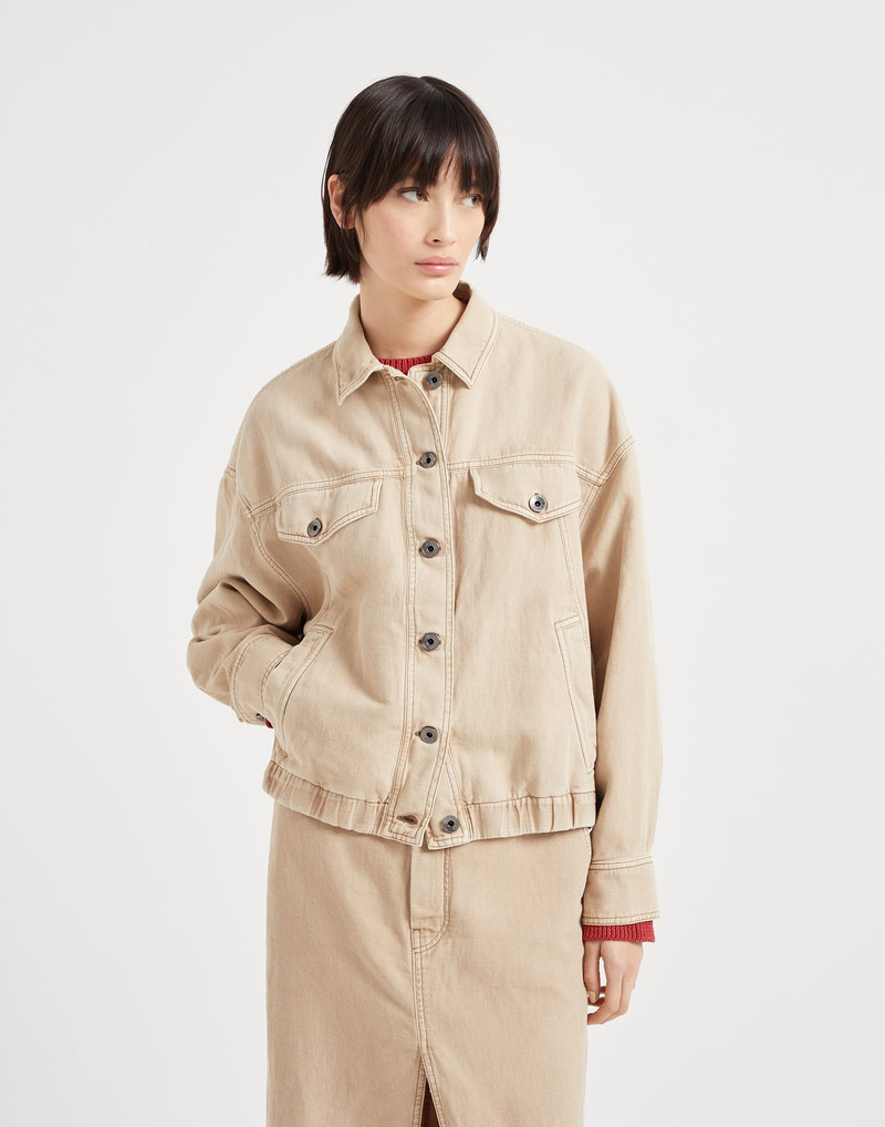 Garment-dyed cotton and linen cover four-pocket jacket with monili - 1