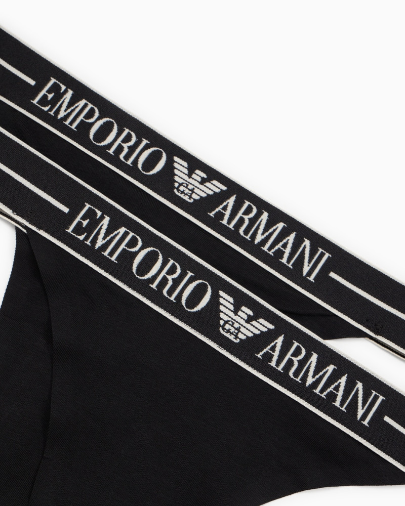 EMPORIO ARMANI TWO-PACK OF ASV ORGANIC-COTTON THONGS WITH LOGO WAISTBAND outlook