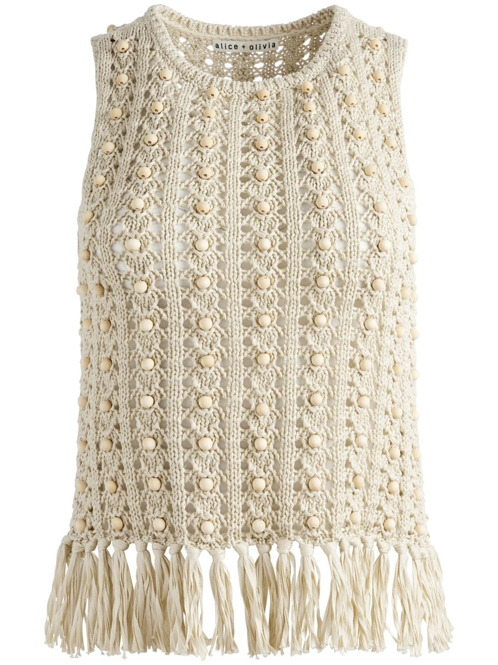 bead-embellished open-knit top - 1