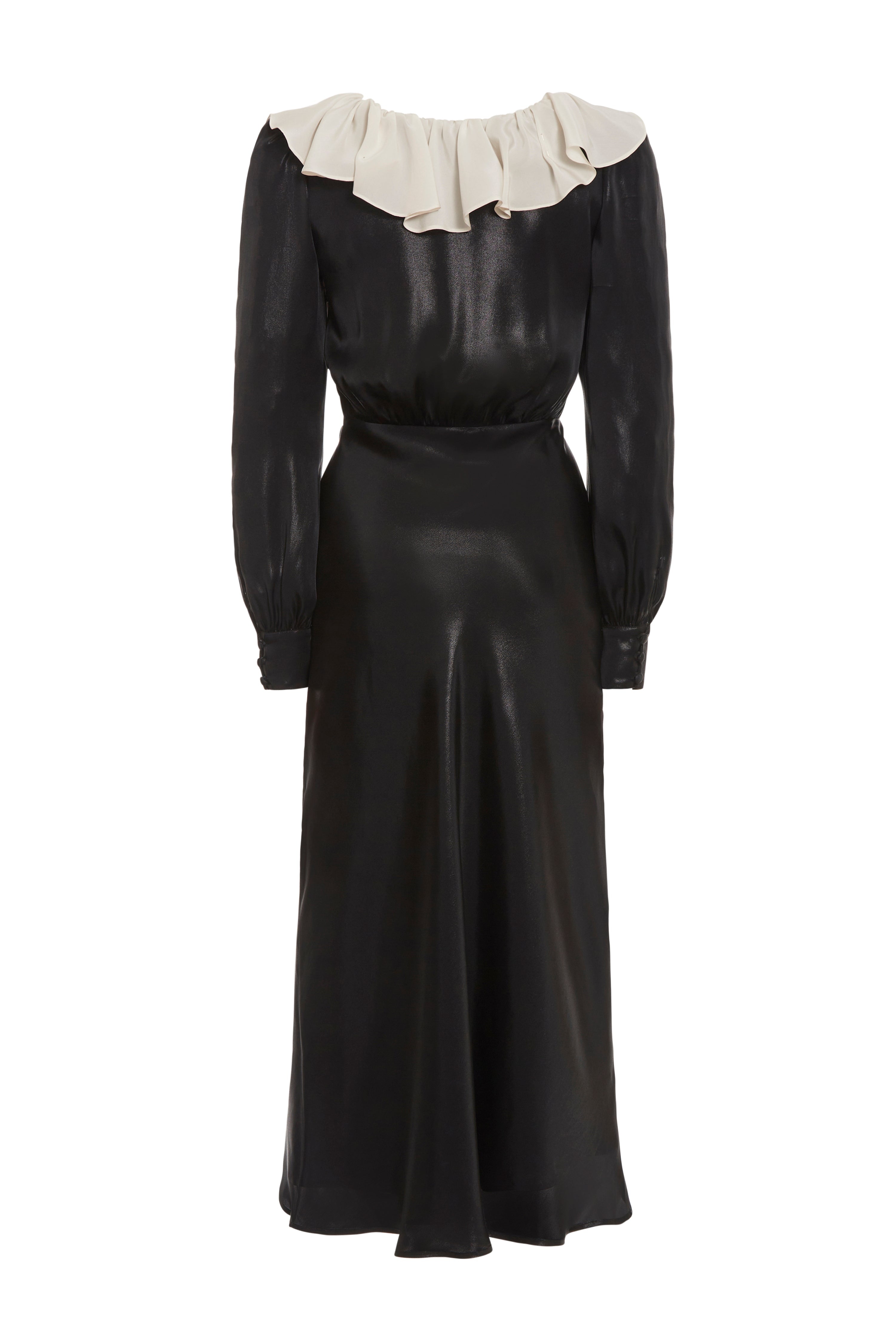 LAMINATED SILK DRESS WITH VOLANT COLLAR - 2