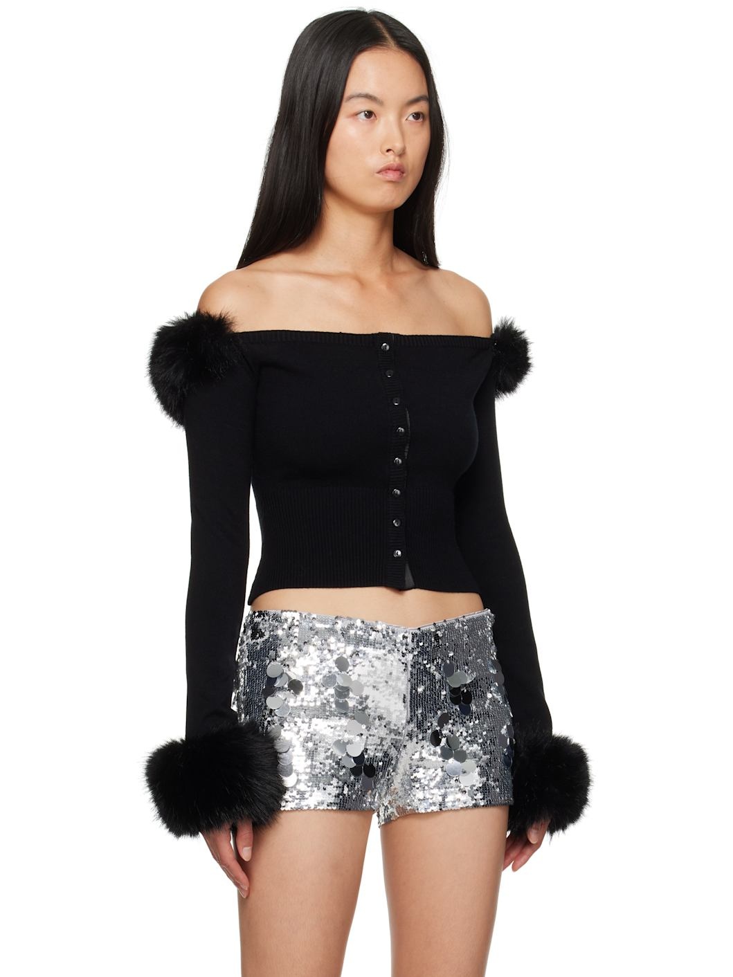 Black Faux Fur Cardigan - 2