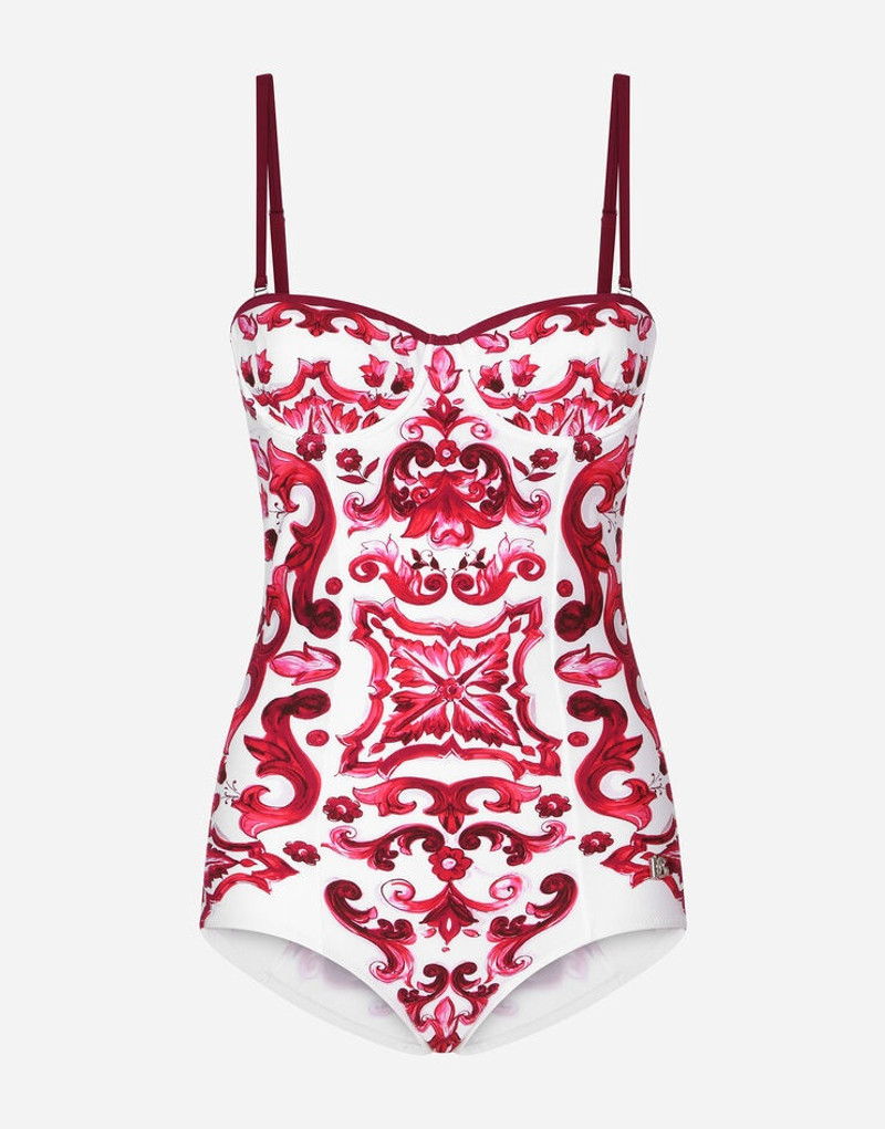 Majolica print balconette one-piece swimsuit 1