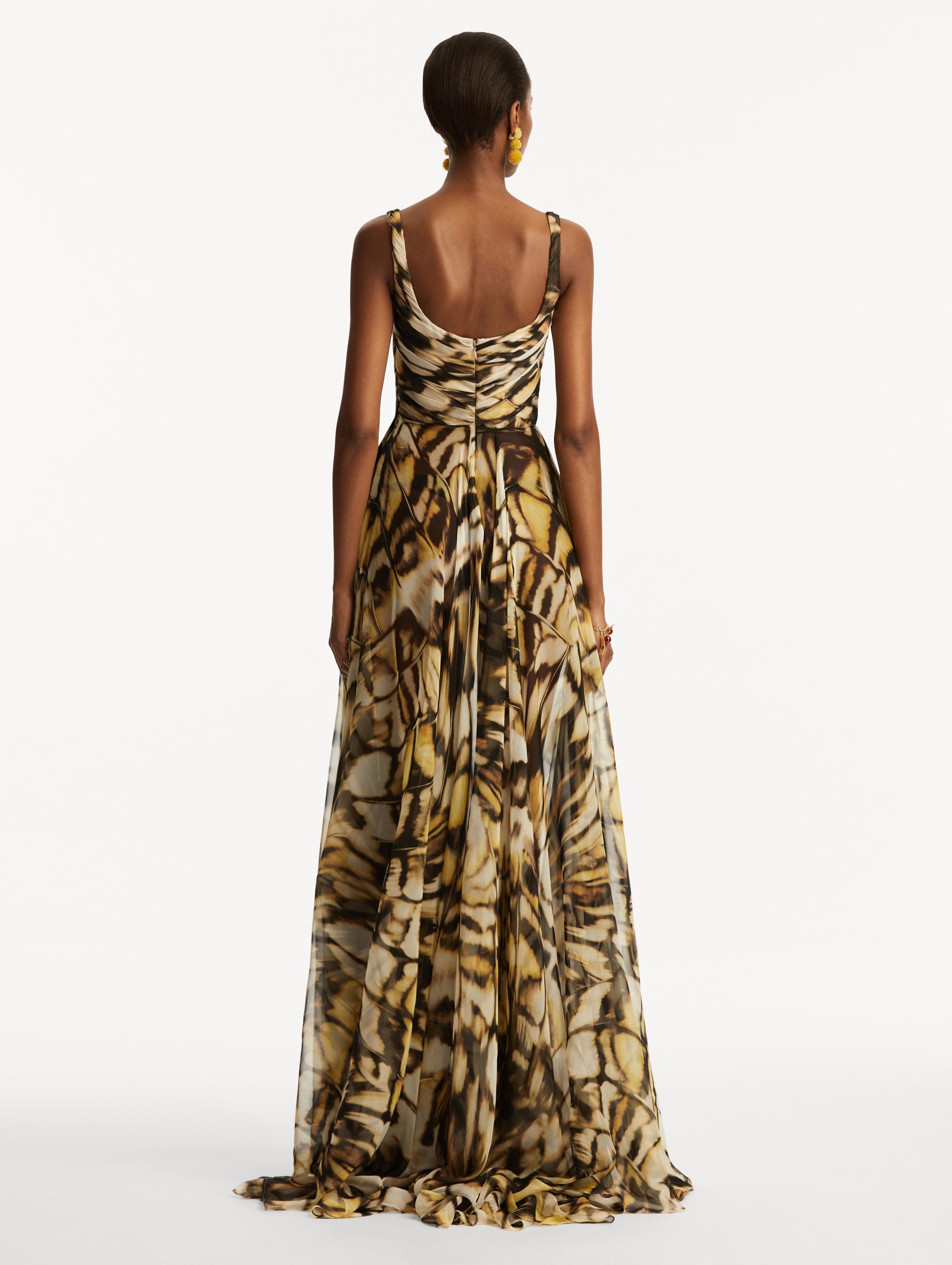 ABSTRACT BUTTERFLY SILK CHIFFON GOWN - 3