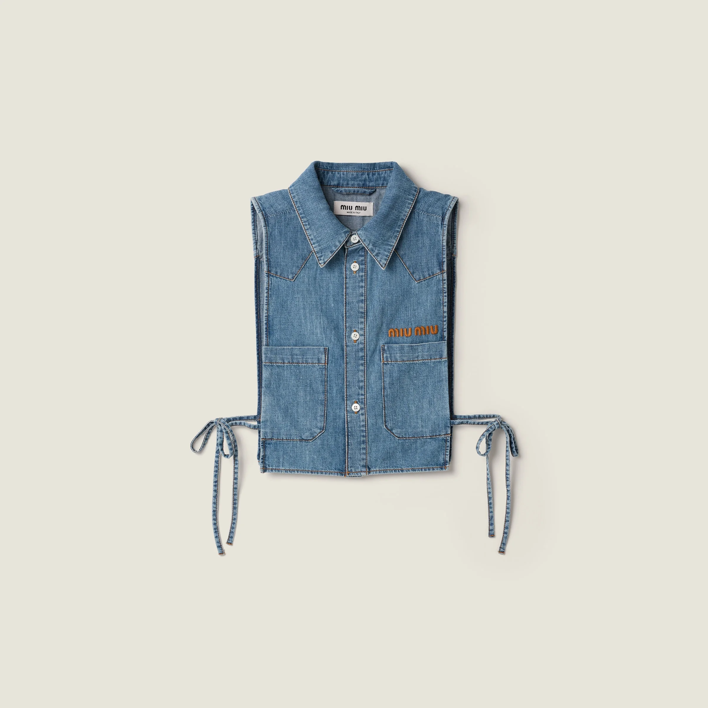 Cropped chambray tie shirt - 1