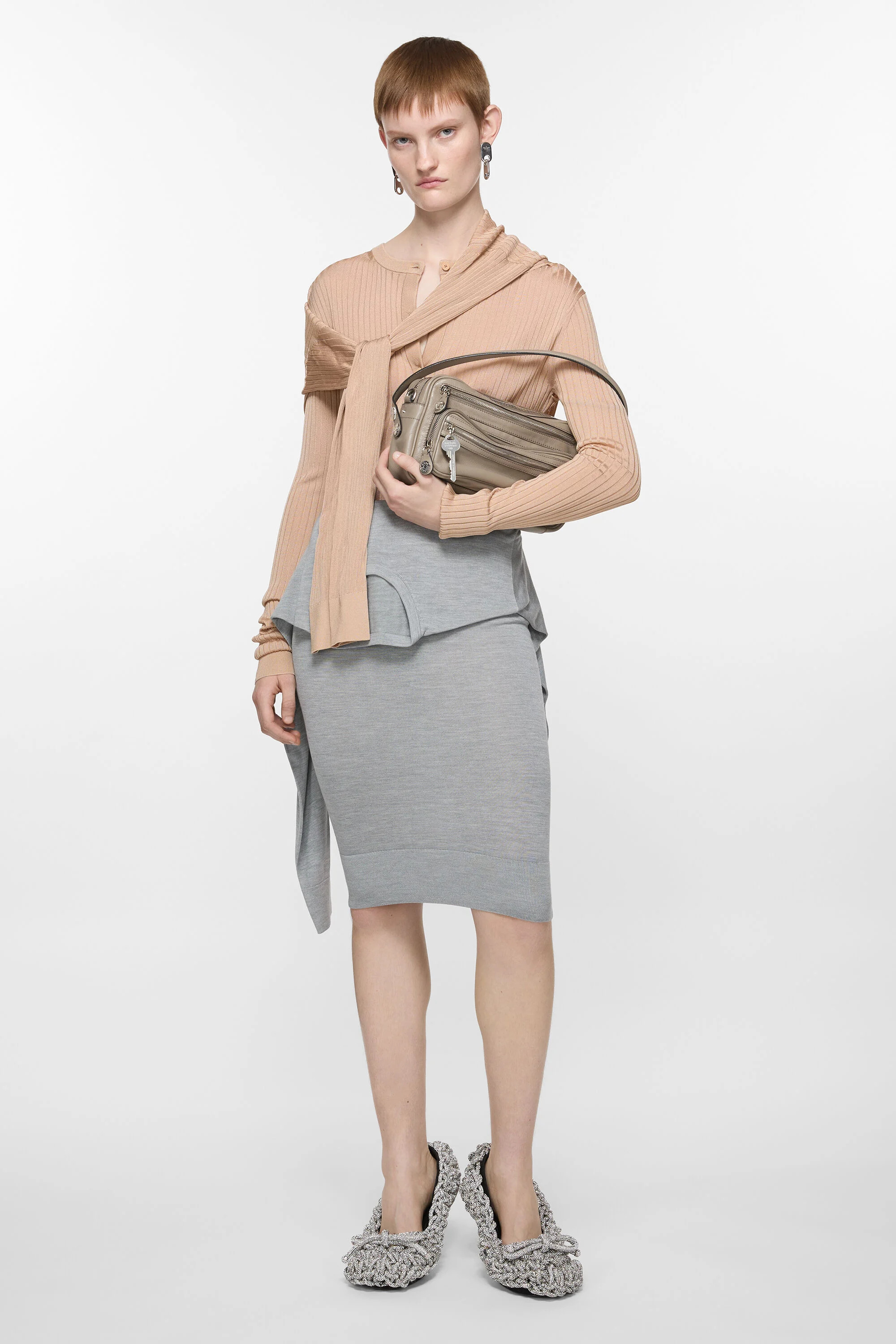 Deconstructed silk skirt - Light grey - 4