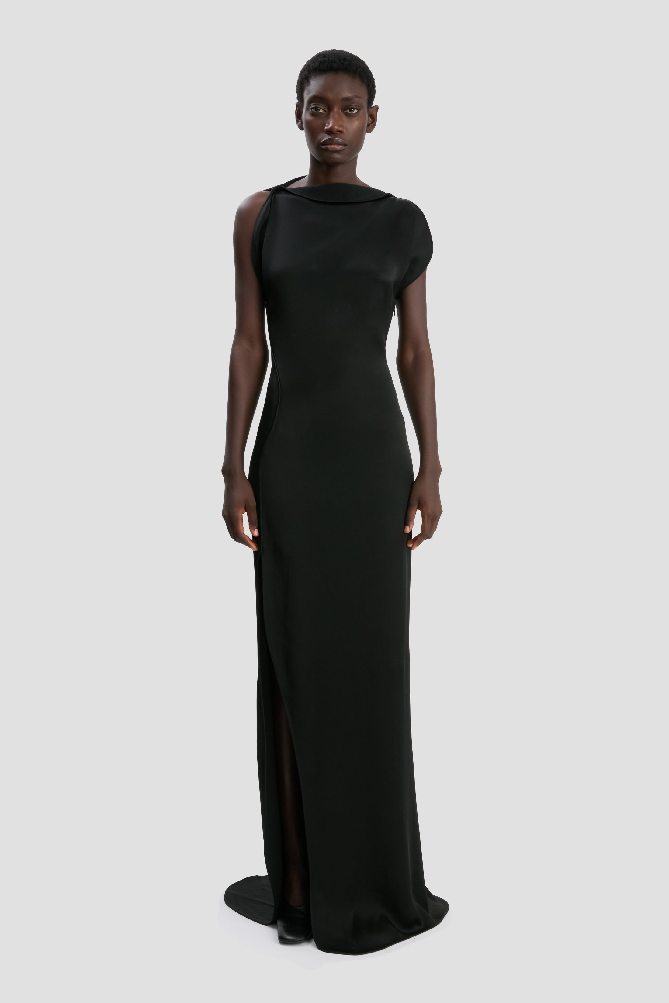 Sleeveless Cord Split Side Dress In Black - 2