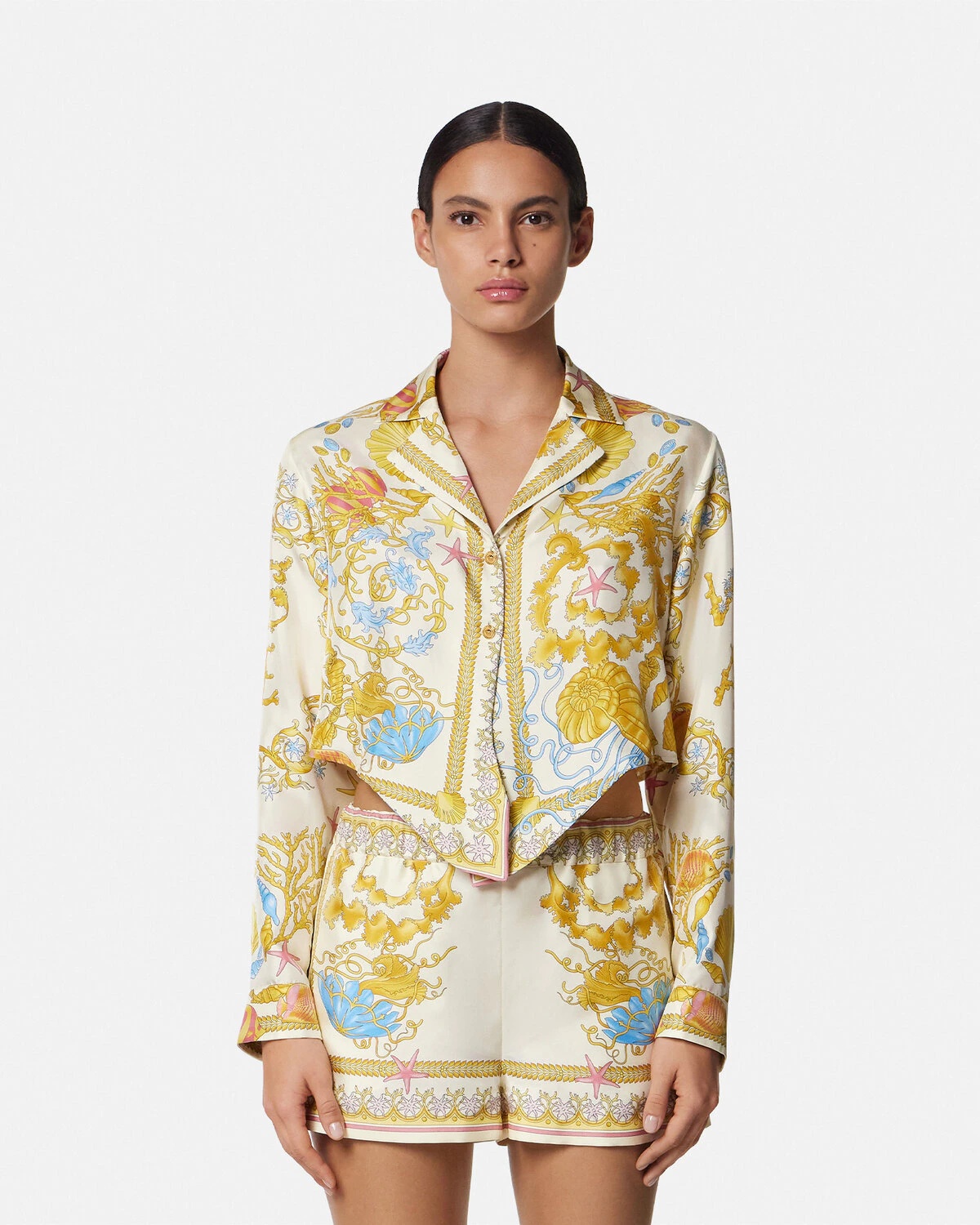 Underwater Barocco Knotted Crop Silk Shirt - 4
