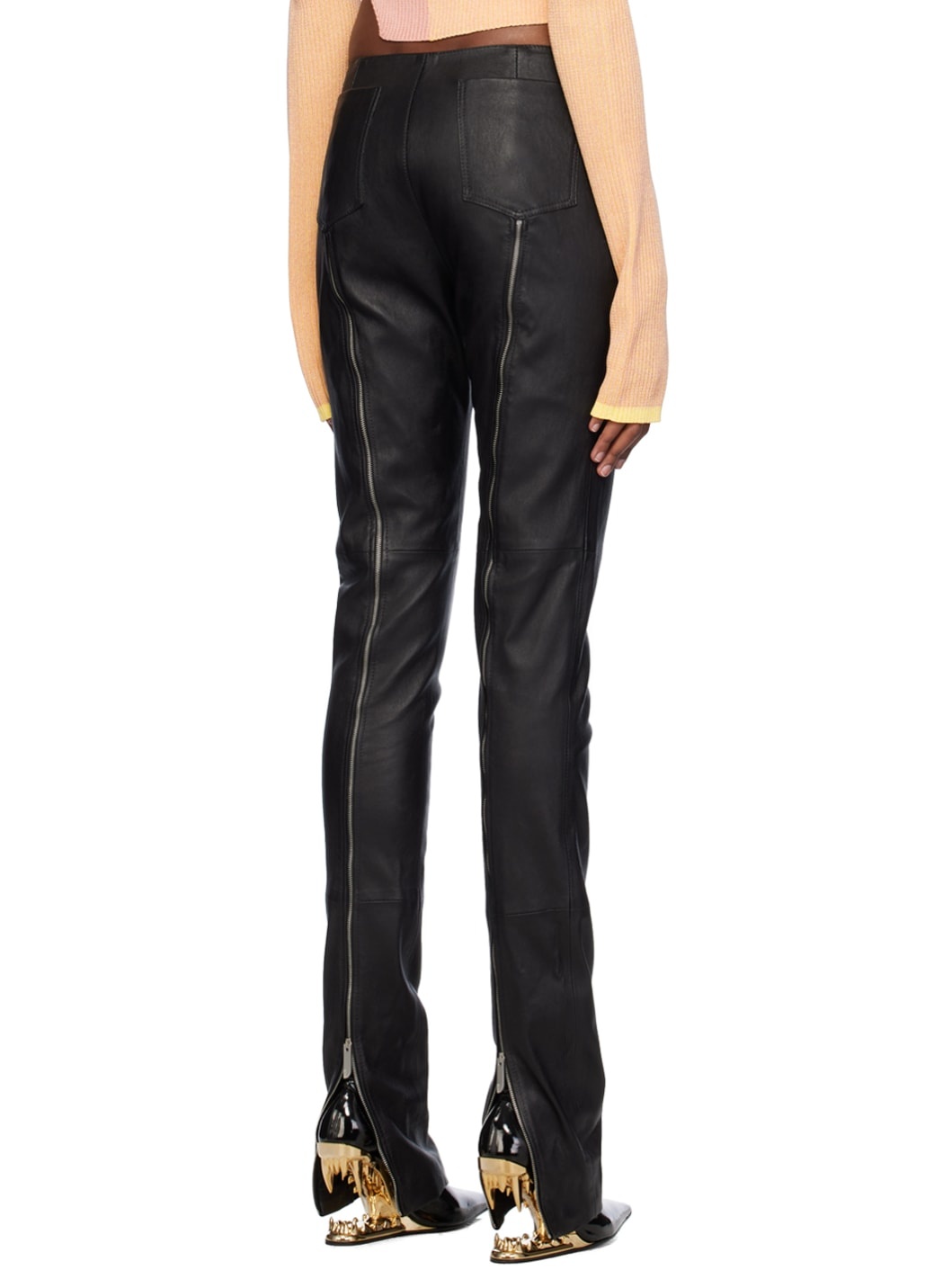 Black Multi-Zip Leather Pants - 3