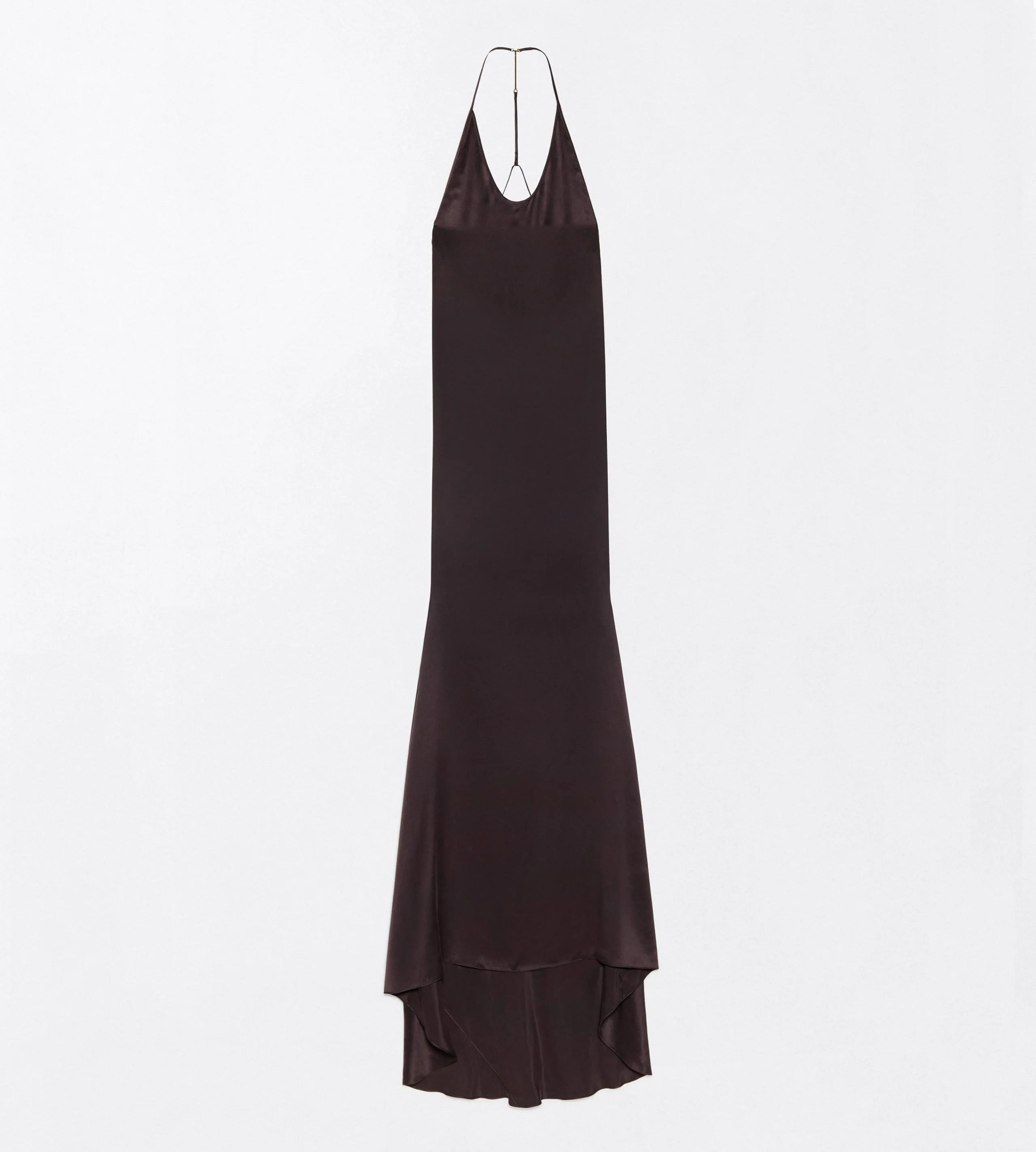 PEACH-FEEL SILK SATIN HALTERNECK EVENING DRESS - 1