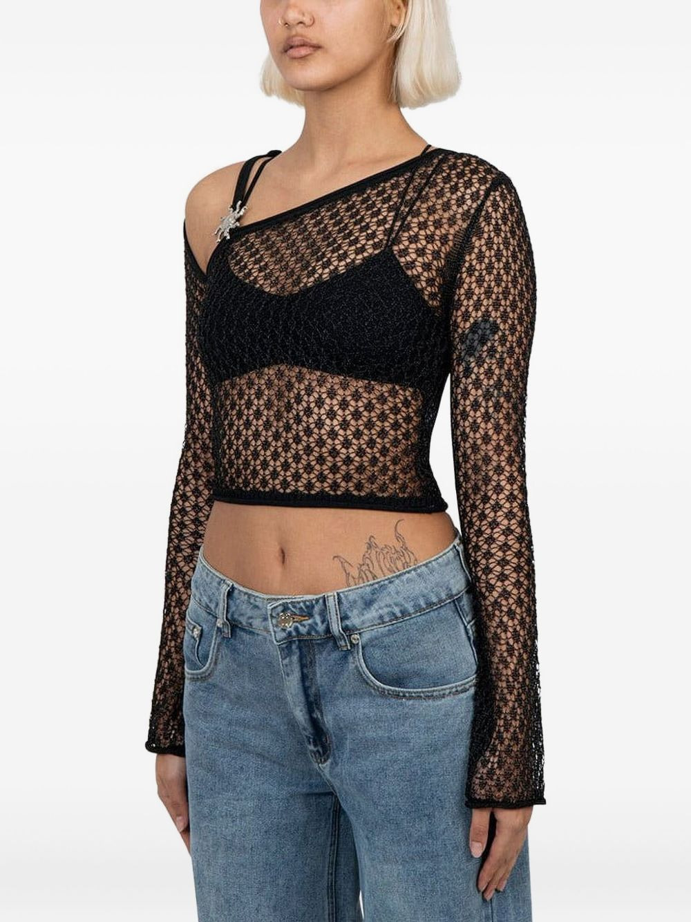 sun-embellished mesh top - 2