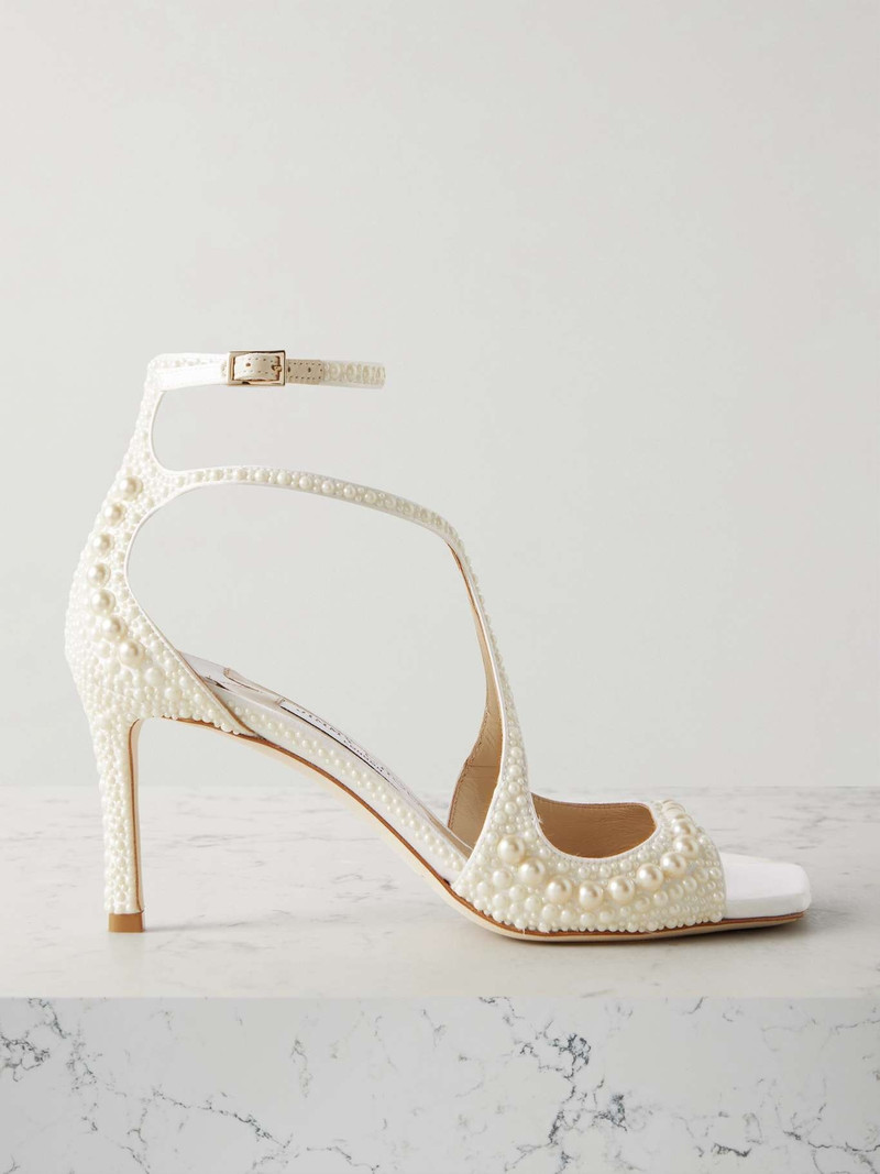 Azia 75 faux pearl-embellished satin sandals 1