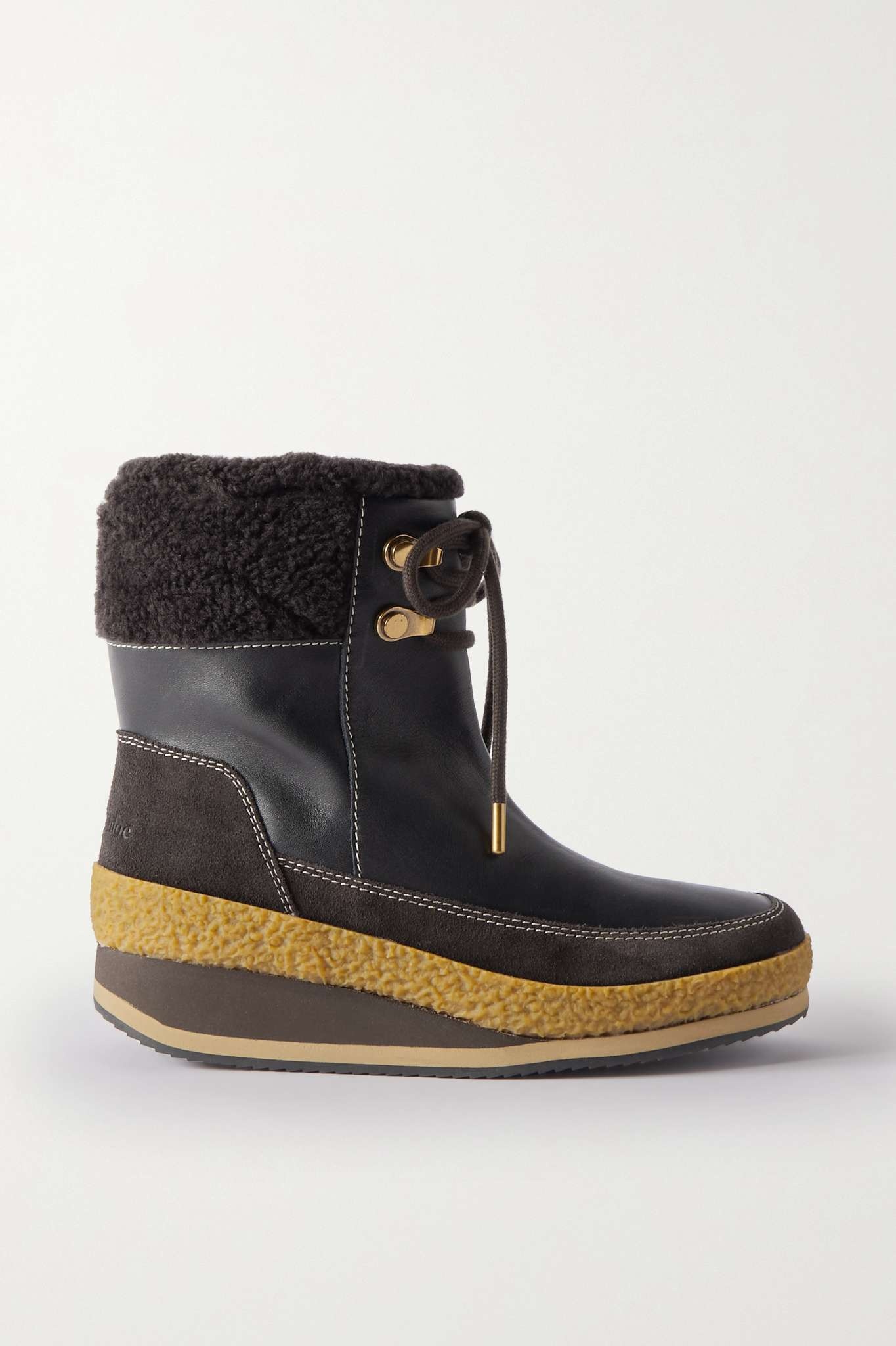 Cameron shearling-trimmed leather and suede ankle boots - 1