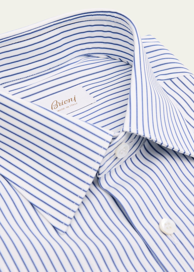 Brioni Men's Poplin Pinstripe Point-Collar Dress Shirt outlook