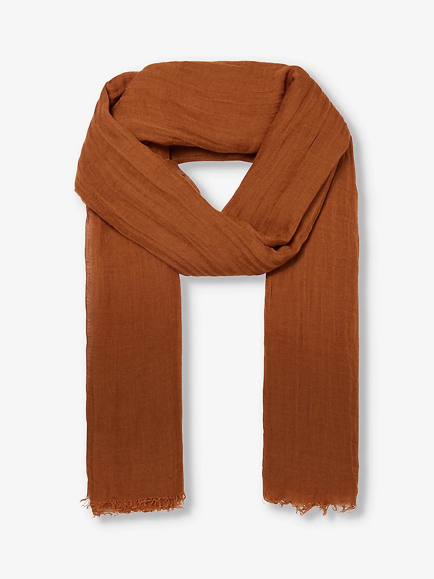 Fringed semi-sheer linen-blend scarf - 1