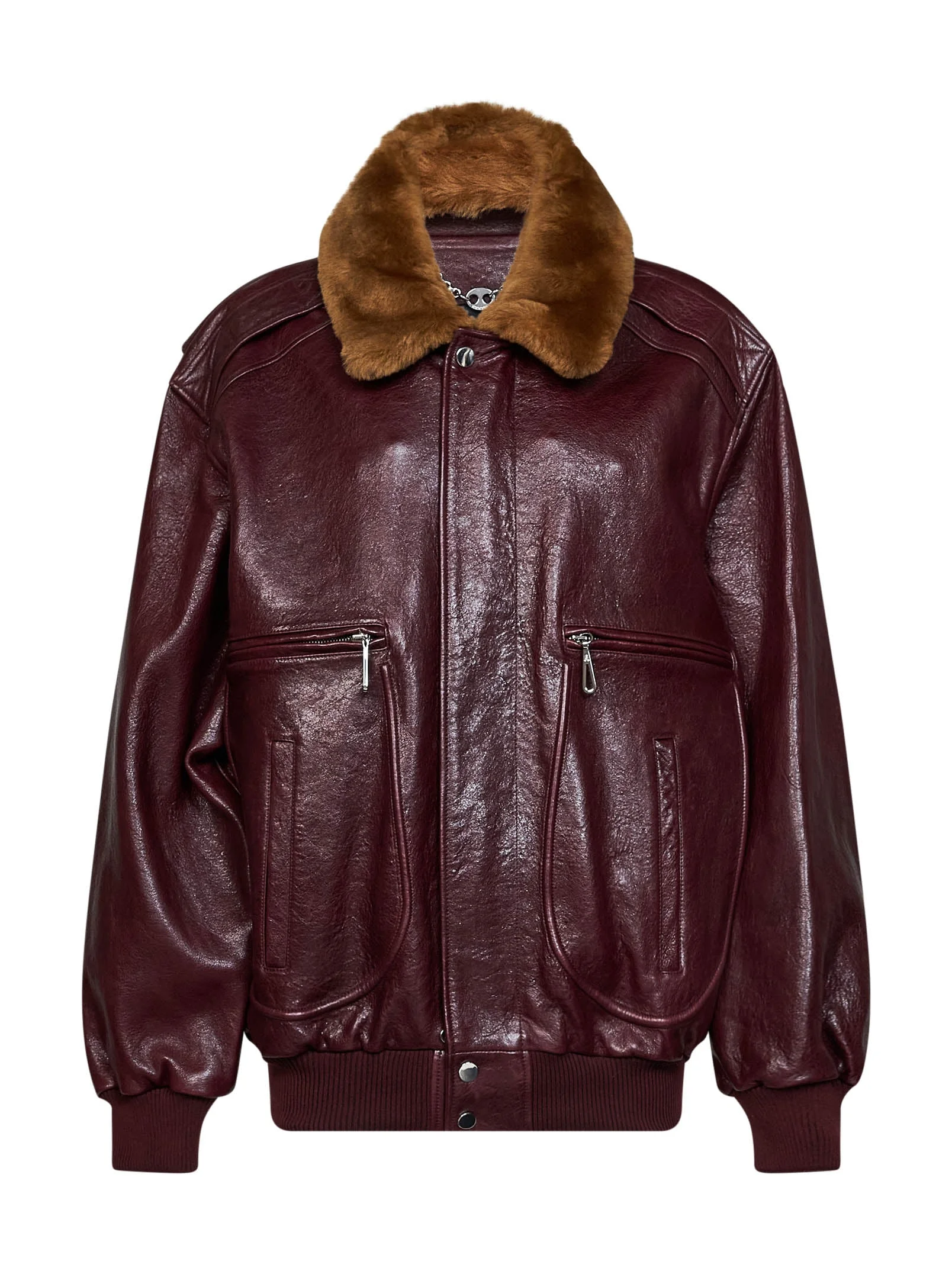 Burgundy textured calf leather bomber jacket - 1