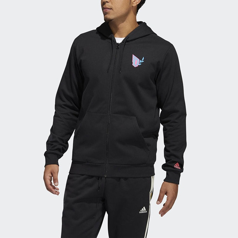 adidas adidas Solid Color Sports Running Training Hooded Jacket Black GP6259 outlook