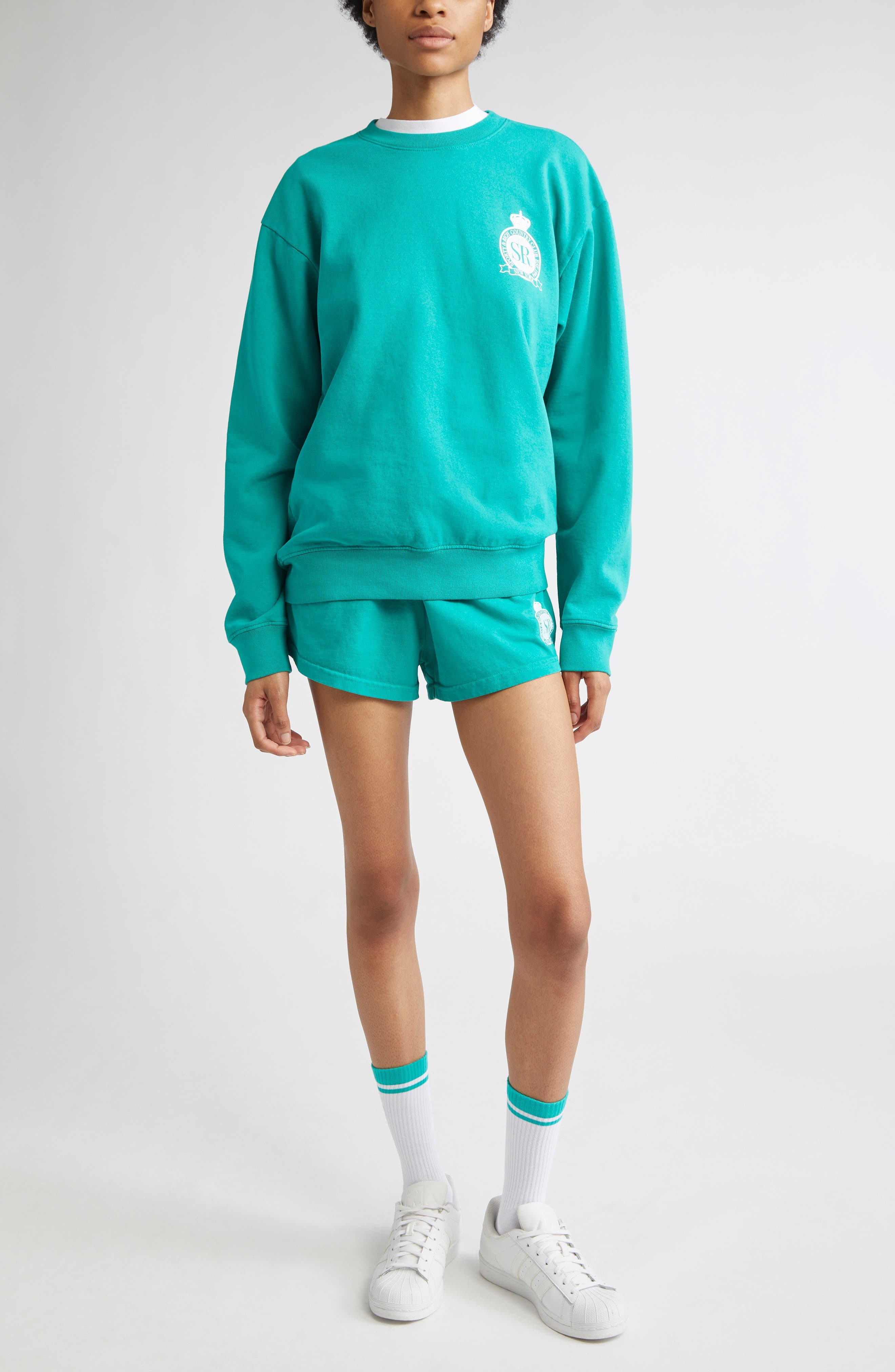 Sporty & Rich Royal Club Disco Graphic Sweat Shorts in Spring Green at Nordstrom - 2