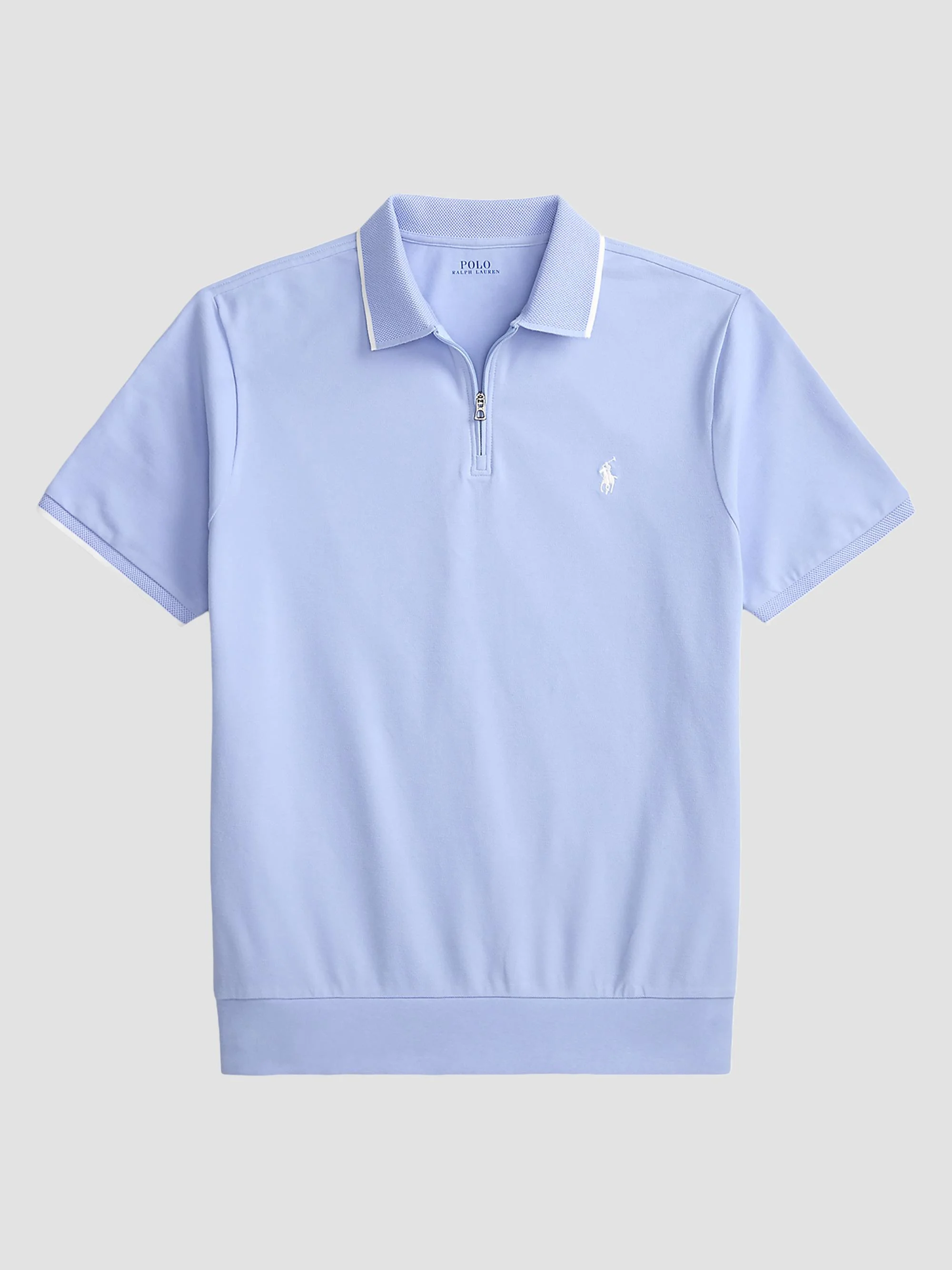 Men's Classic-Fit Stretch Mesh Zip Polo Shirt - Pebble Blue - 1