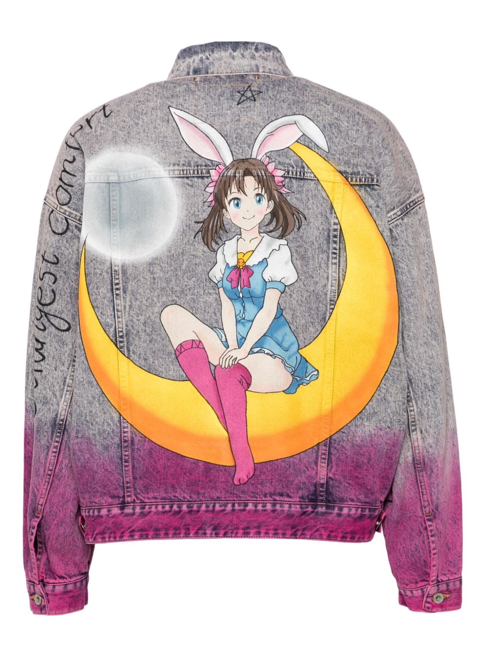 anime hand-printing denim jacket - 2
