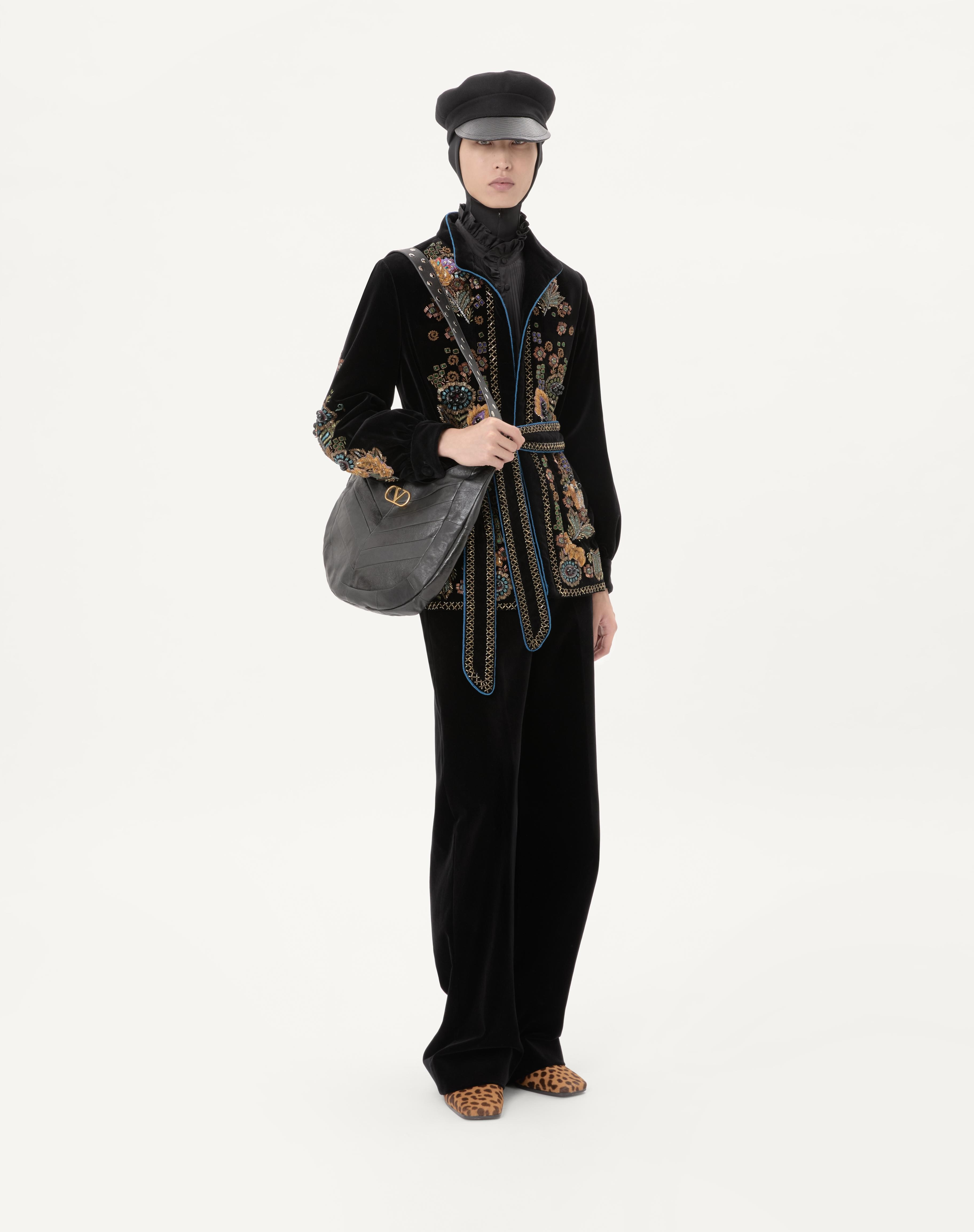 VALENTINO EMBROIDERED COTTON VELVET JACKET WITH BELT - 2