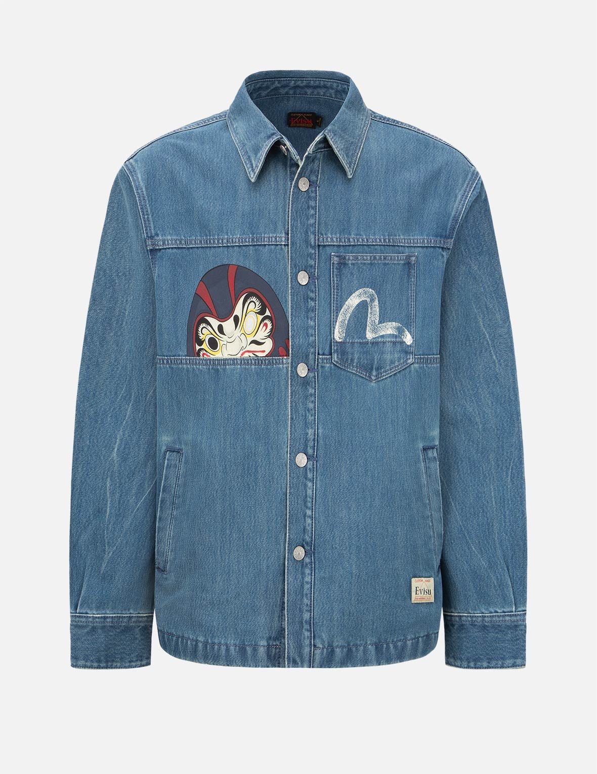 Vintage Daruma Print Denim Shirt Jacket - 1