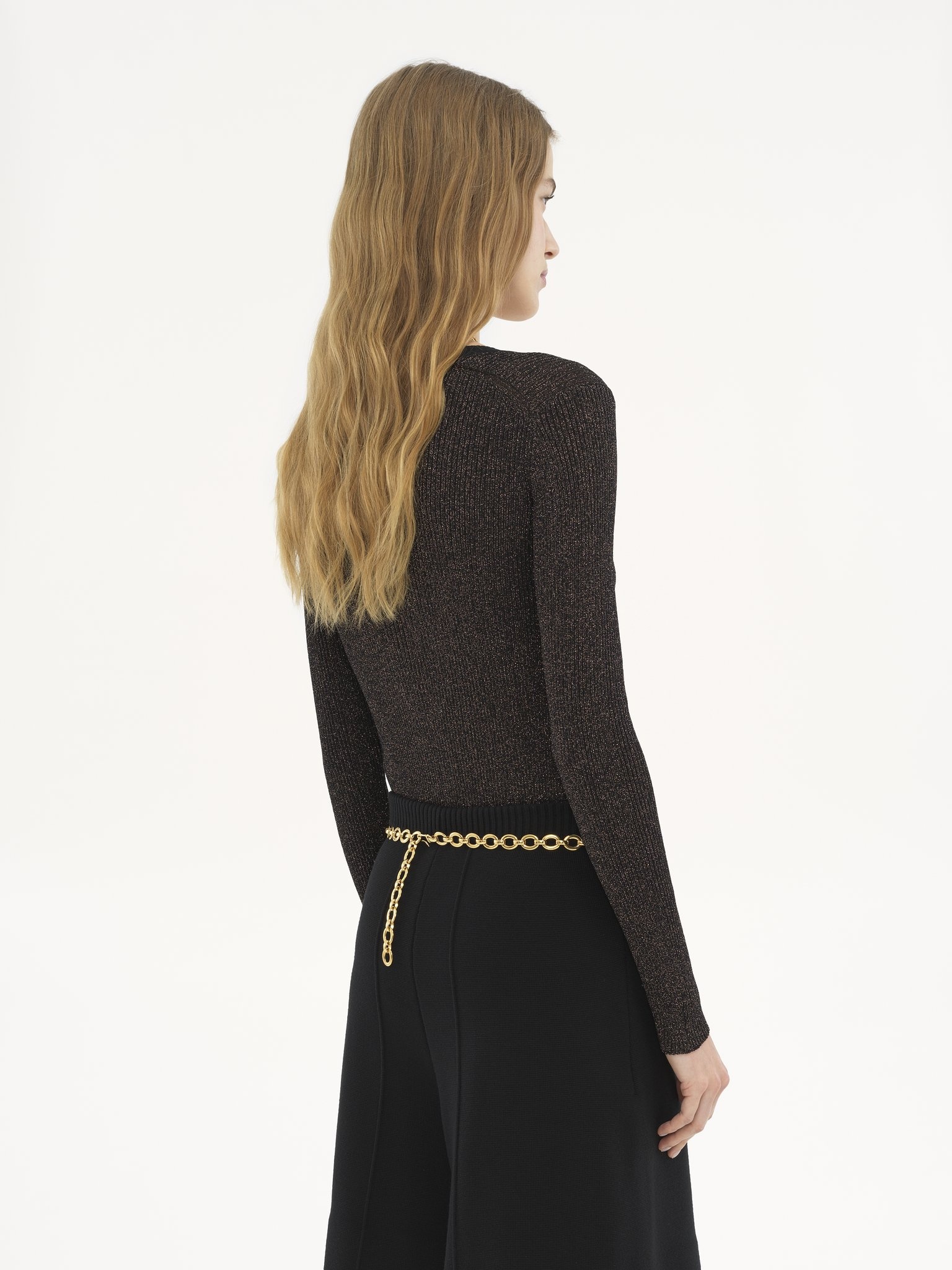 LONG-SLEEVE FITTED TOP IN LUREX WOOL KNIT - 5