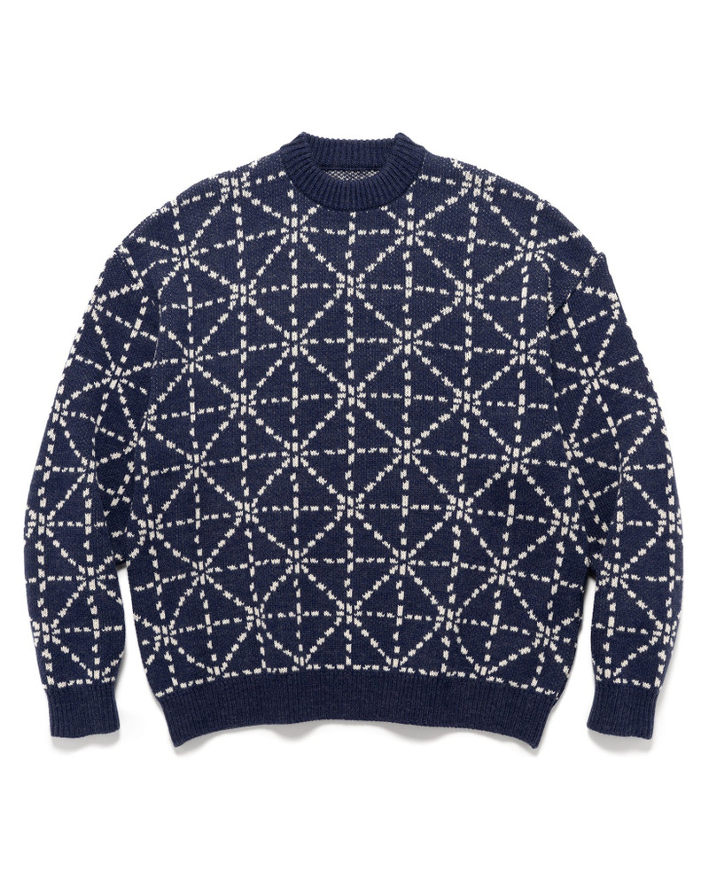 5G WOOL DOJO SASHIKO CREW SWEATER NAVY 1