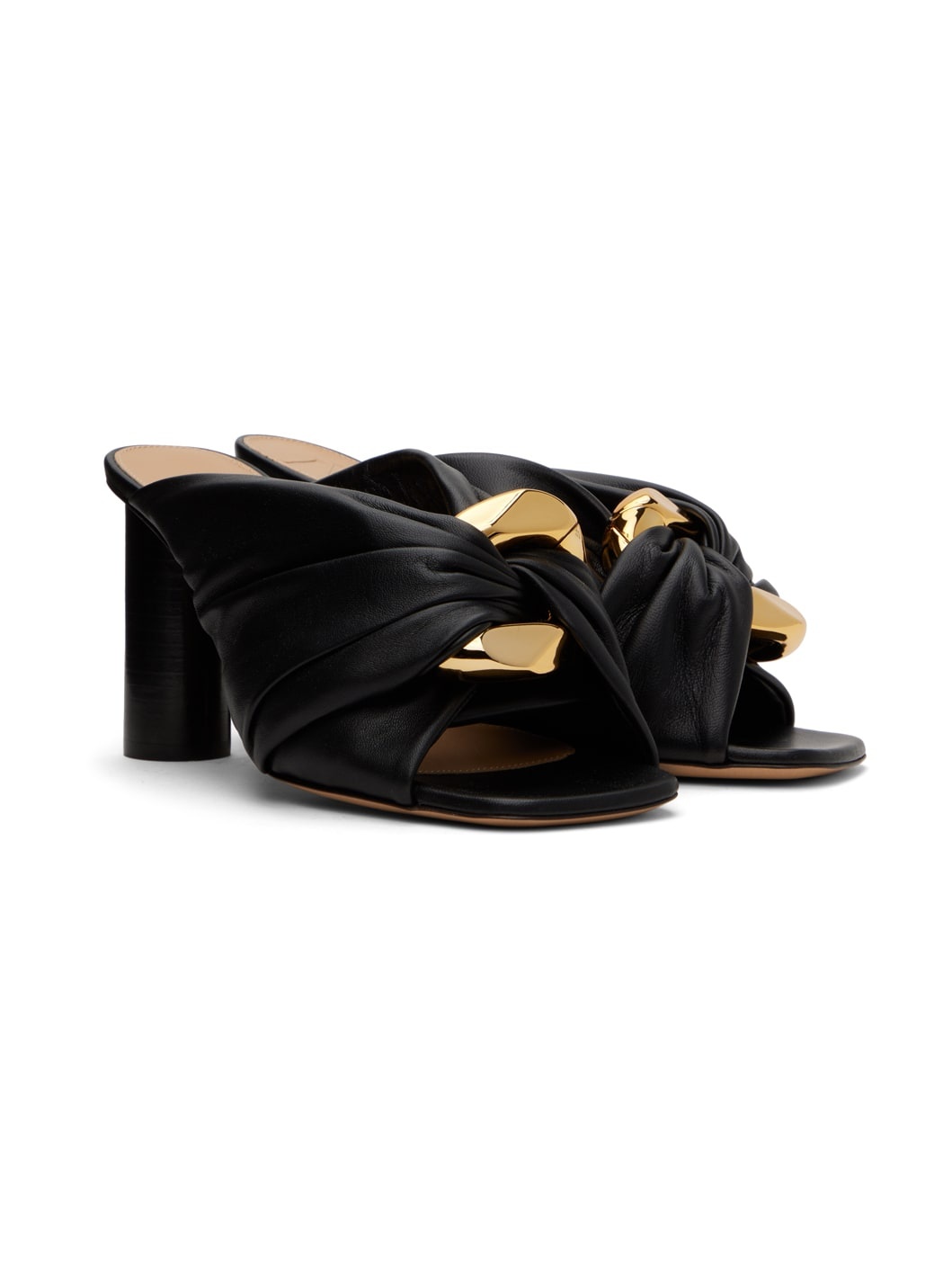 Black Corner Leather Heeled Sandals - 4