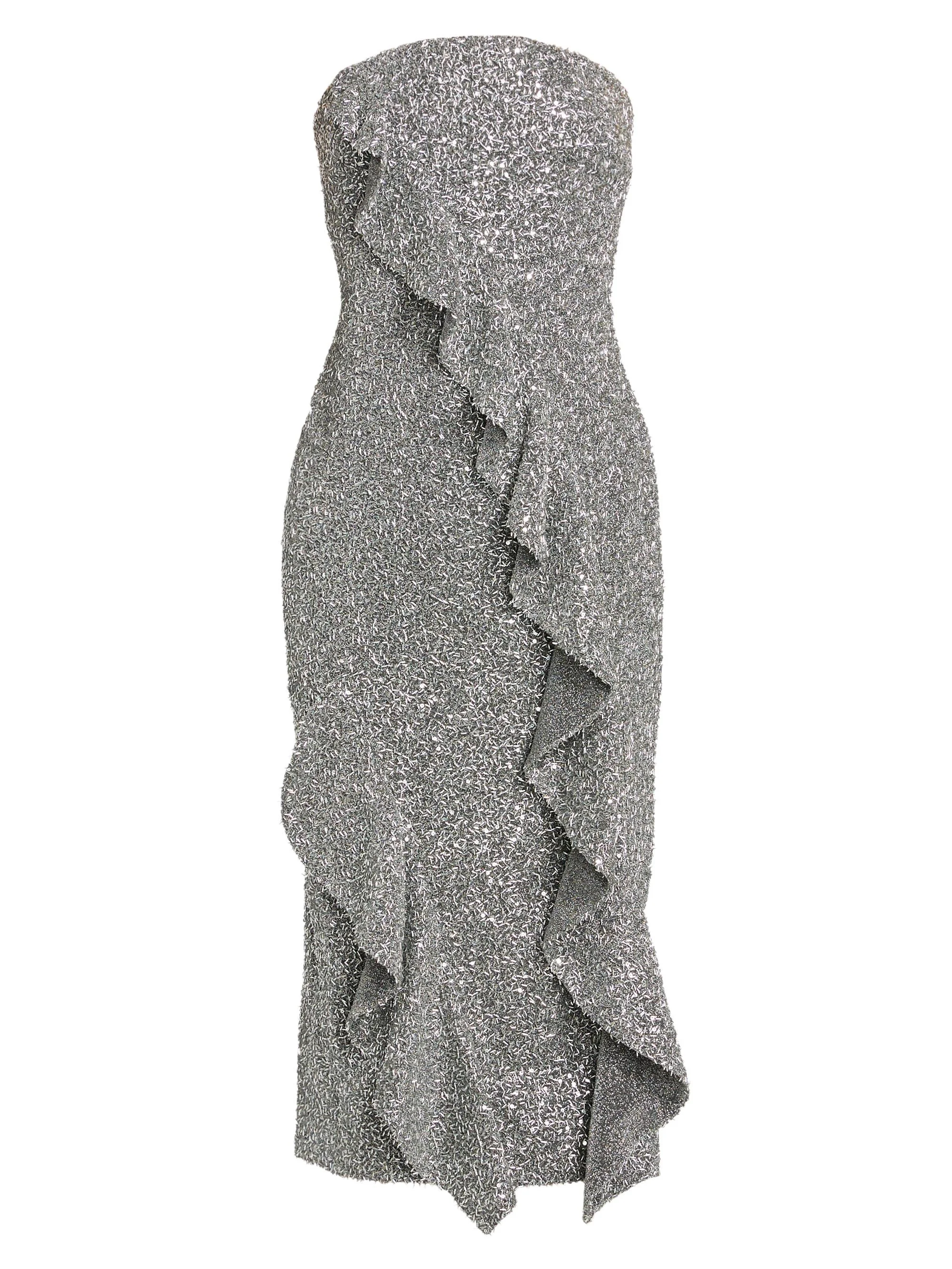 Women's Katy Sequin Ruffle Strapless Cocktail Dress - Silver - 1