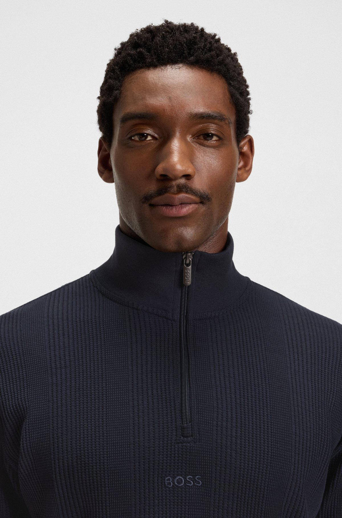 ZIP-NECK SWEATER IN A WAFFLE-STRUCTURED COTTON - 5