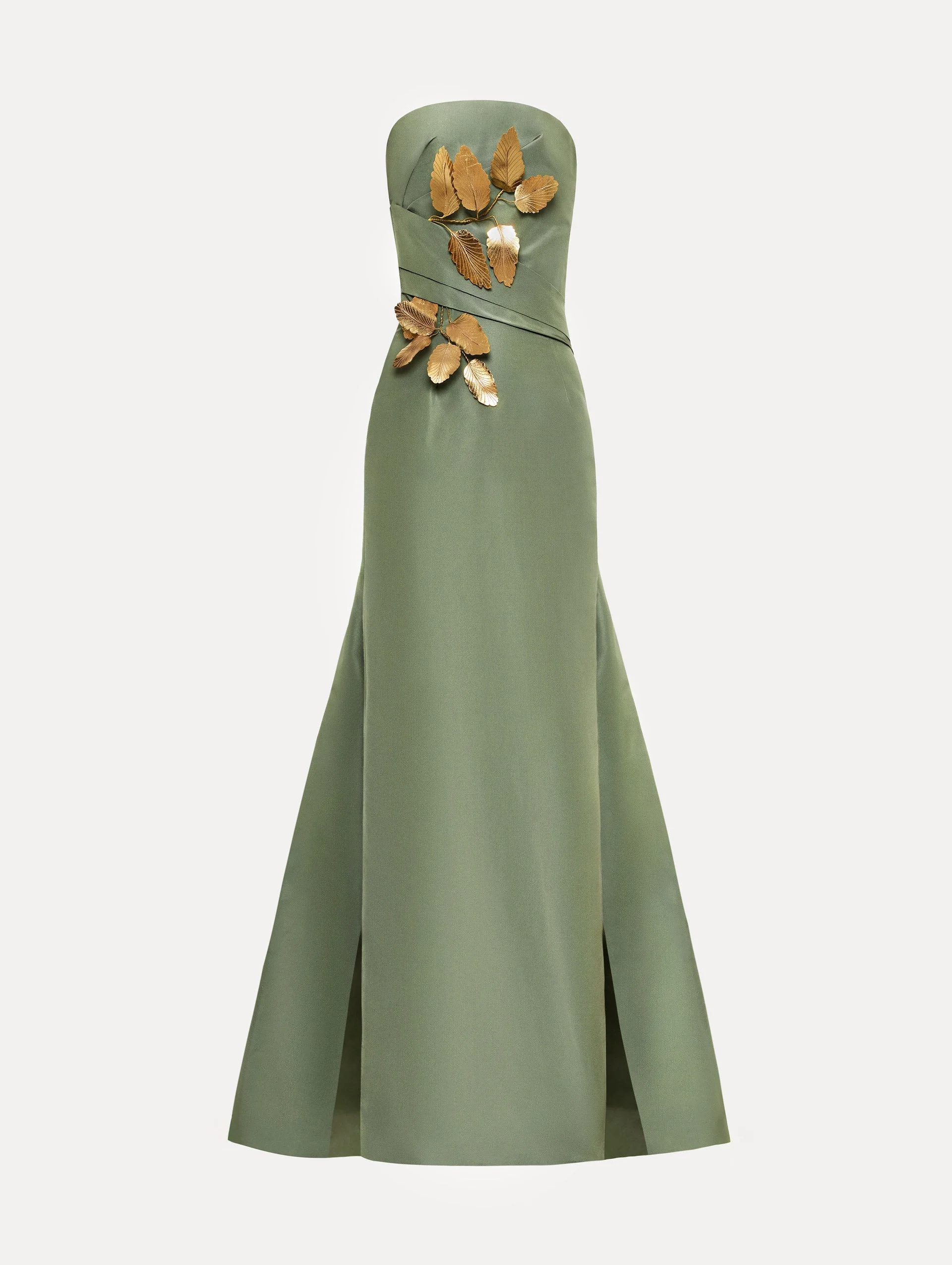 GOLD LEAF EMBROIDERED FAILLE GOWN - 1