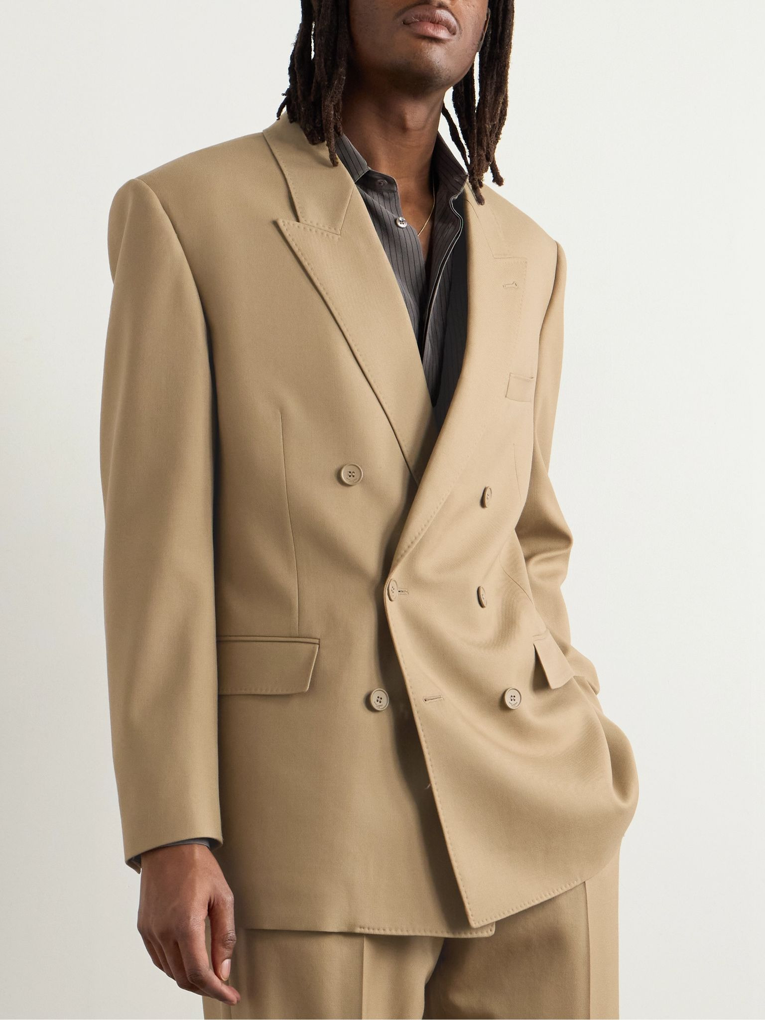 Double-Breasted Wool-Twill Blazer Neutral - 3