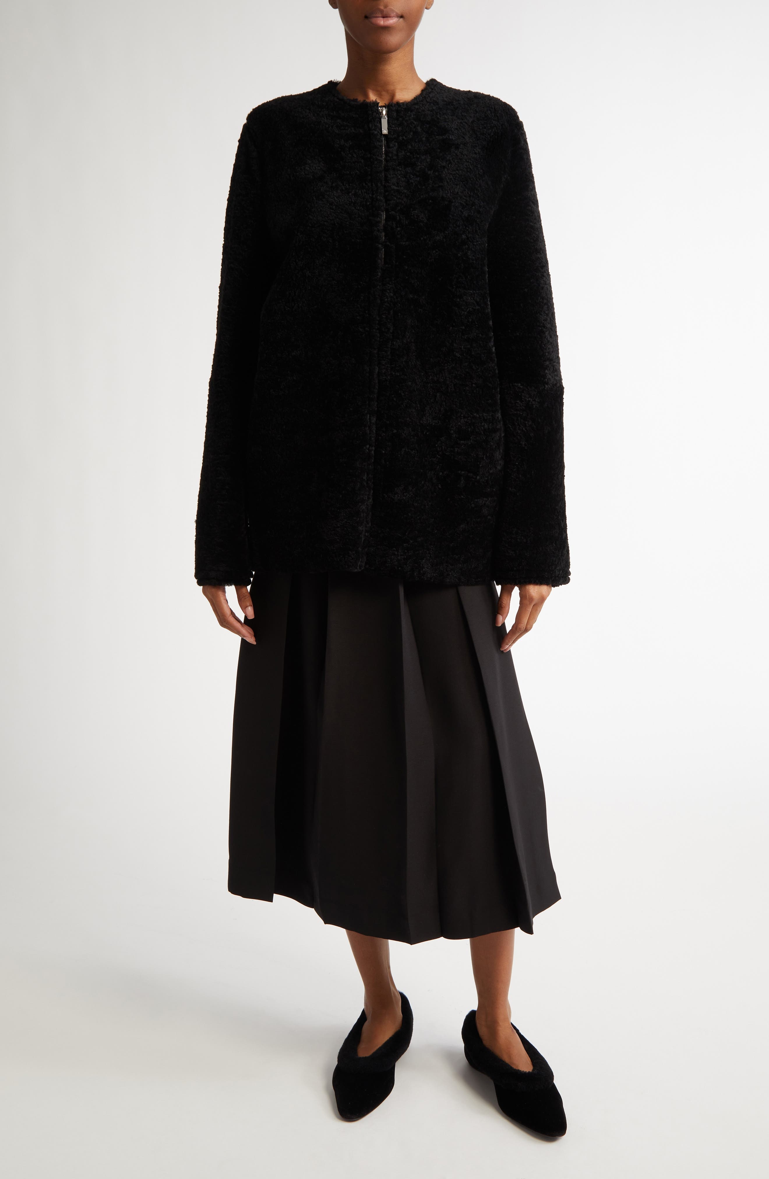 TOTEME Teddy Genuine Shearling Zip Jacket in Black at Nordstrom - 2