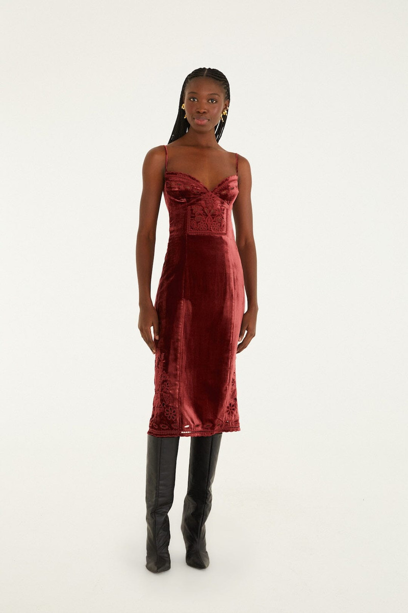 Burgundy Cut-Out Flowers Sleeveless Midi Dress 1
