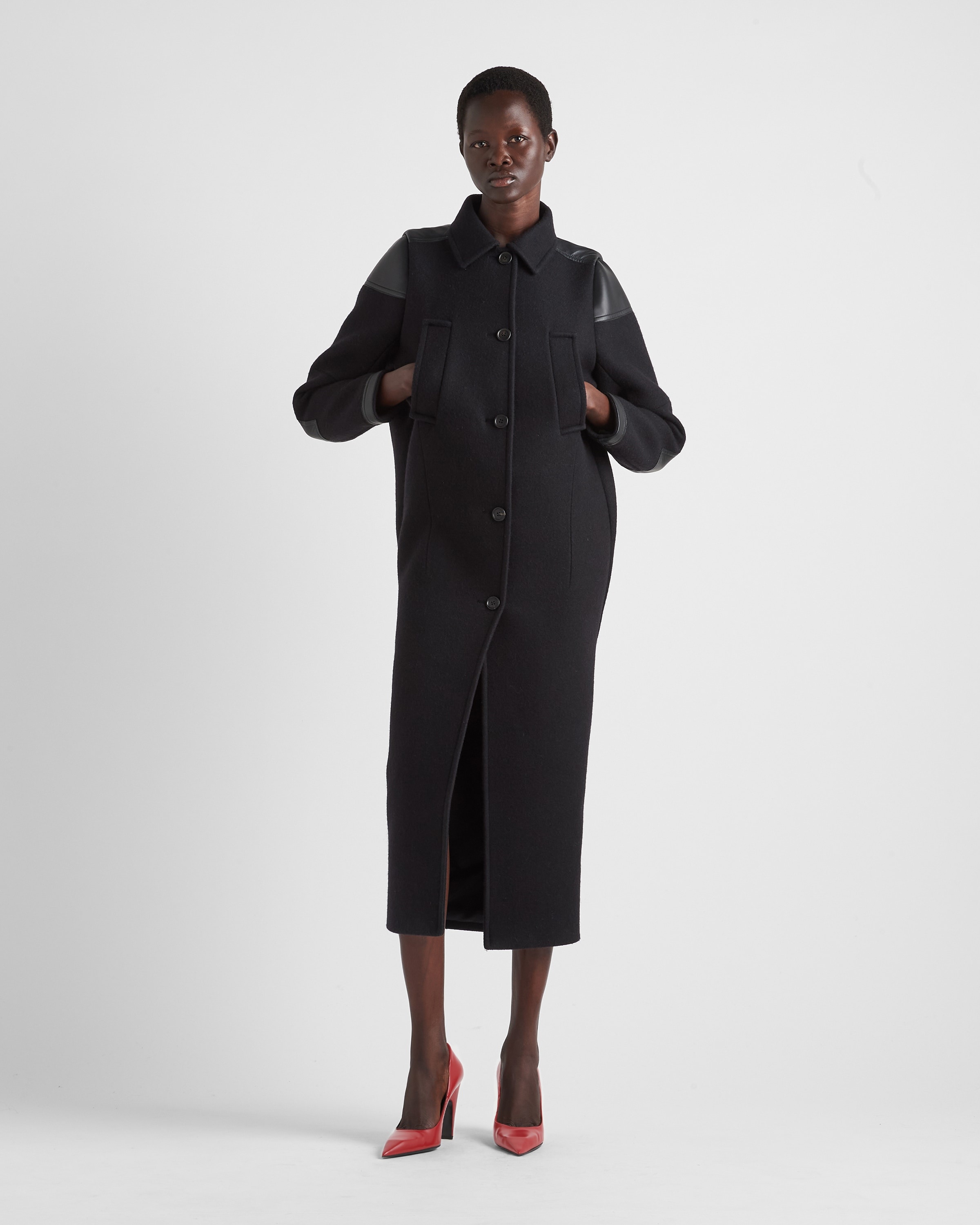 Single-breasted cloth and leather coat - 2