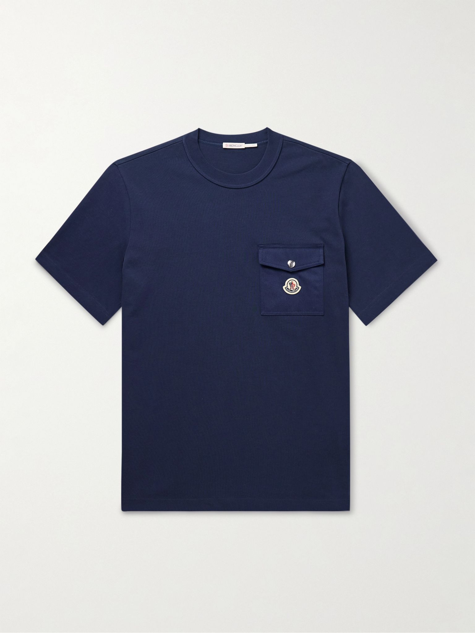 Logo-Appliquéd Twill-Trimmed Cotton-Jersey T-Shirt Blue - 1