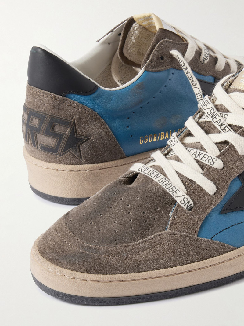 Ball Star Suede-Trimmed Distressed Leather Sneakers Blue 5
