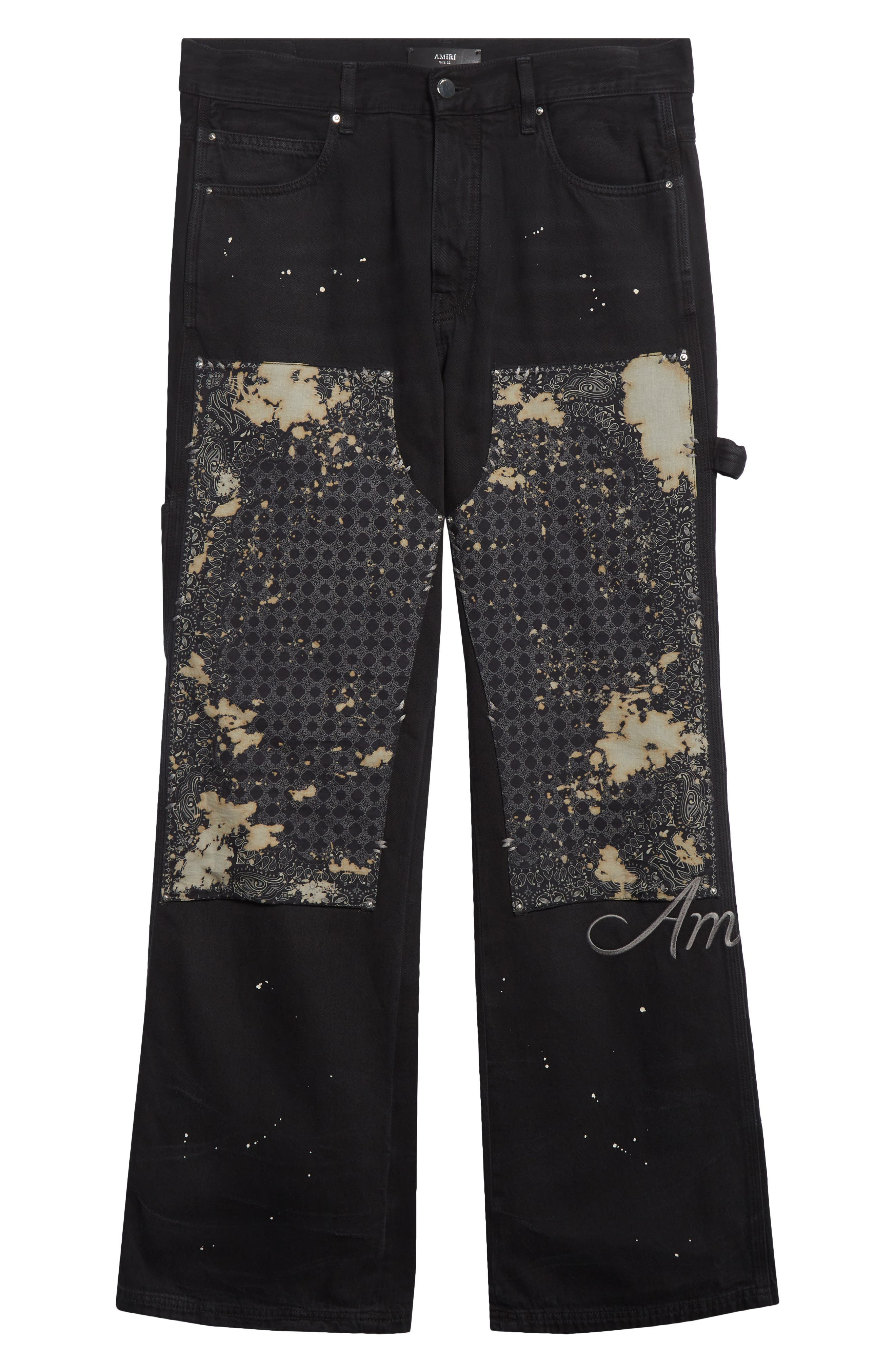AMIRI Bleach Splatter Bandana Carpenter Jeans in Faded Black at Nordstrom - 6