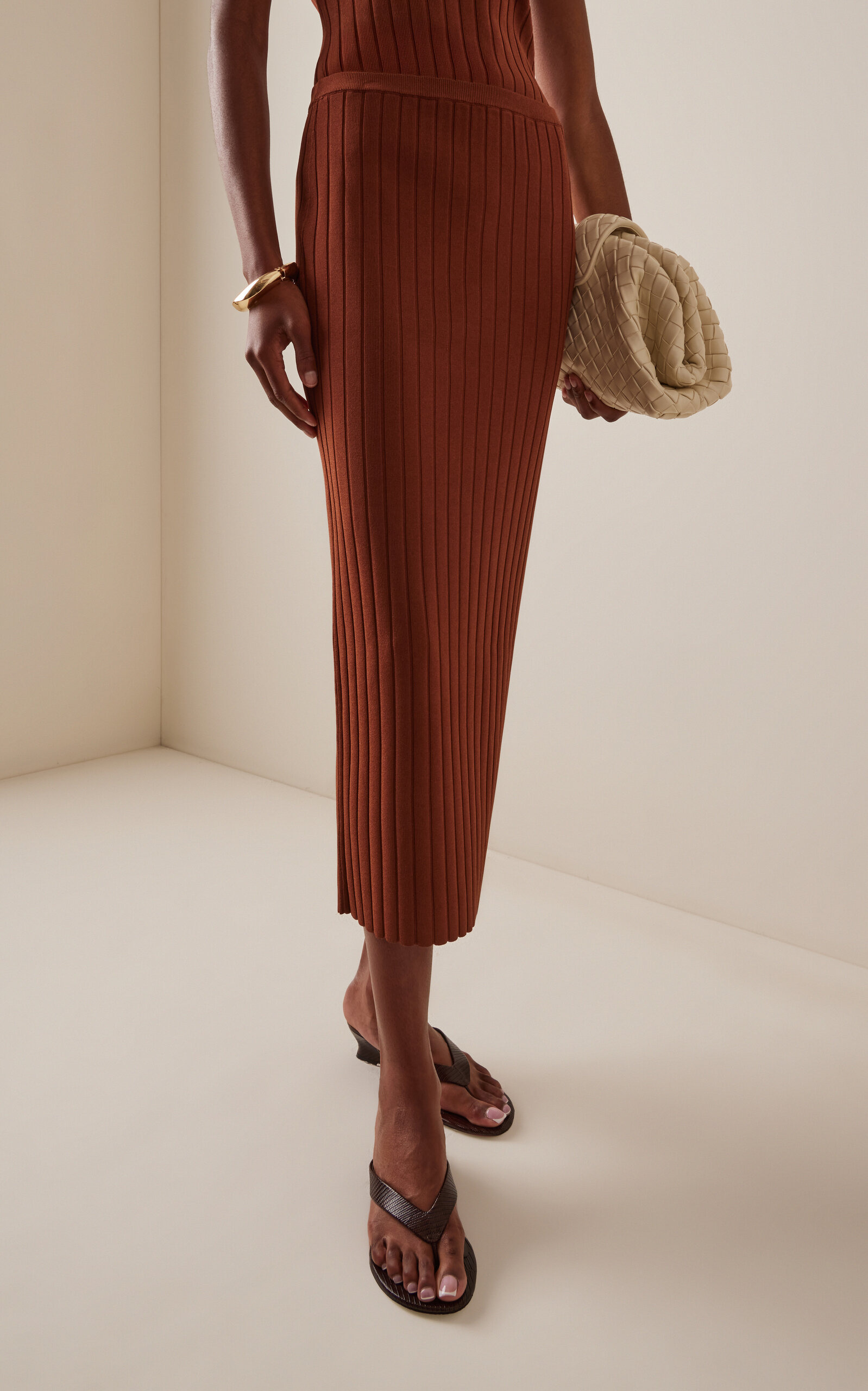 Ribbed-Knit Midi Skirt brown - 3