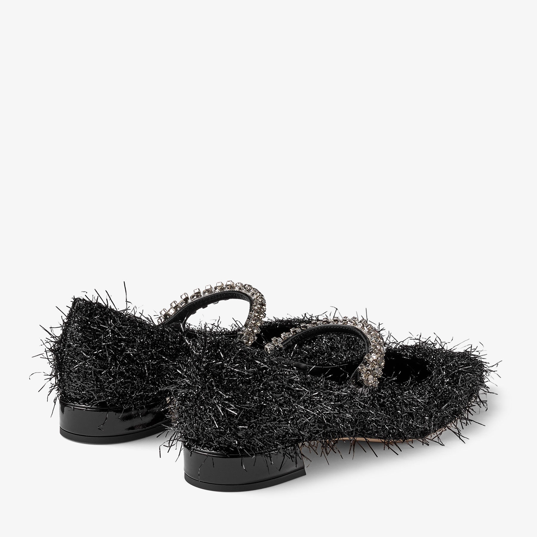JIMMY CHOO BINGPUMPFLATPATBLACK 関税送料込 JIMMY CHOO Bing Pump Flat Black Tinsel Flats | REVERSIBLE