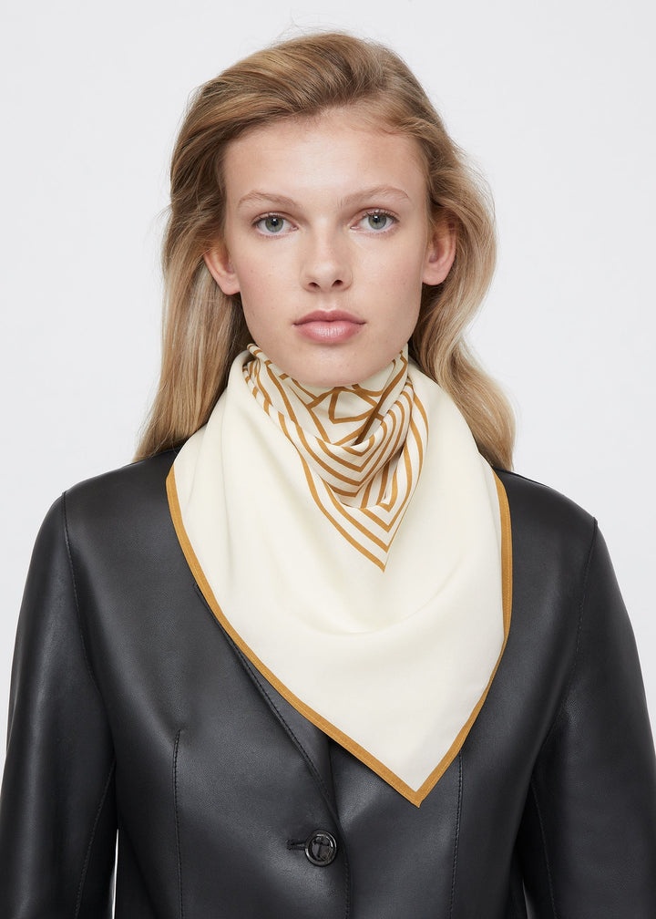 Centered monogram silk scarf bone - 3