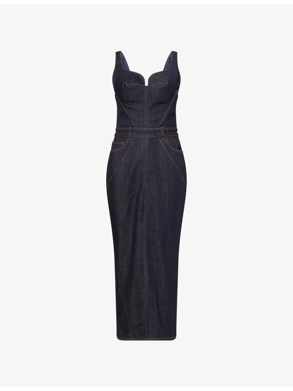 Contrast-Stitch Panelled Denim Midi Dress - 1